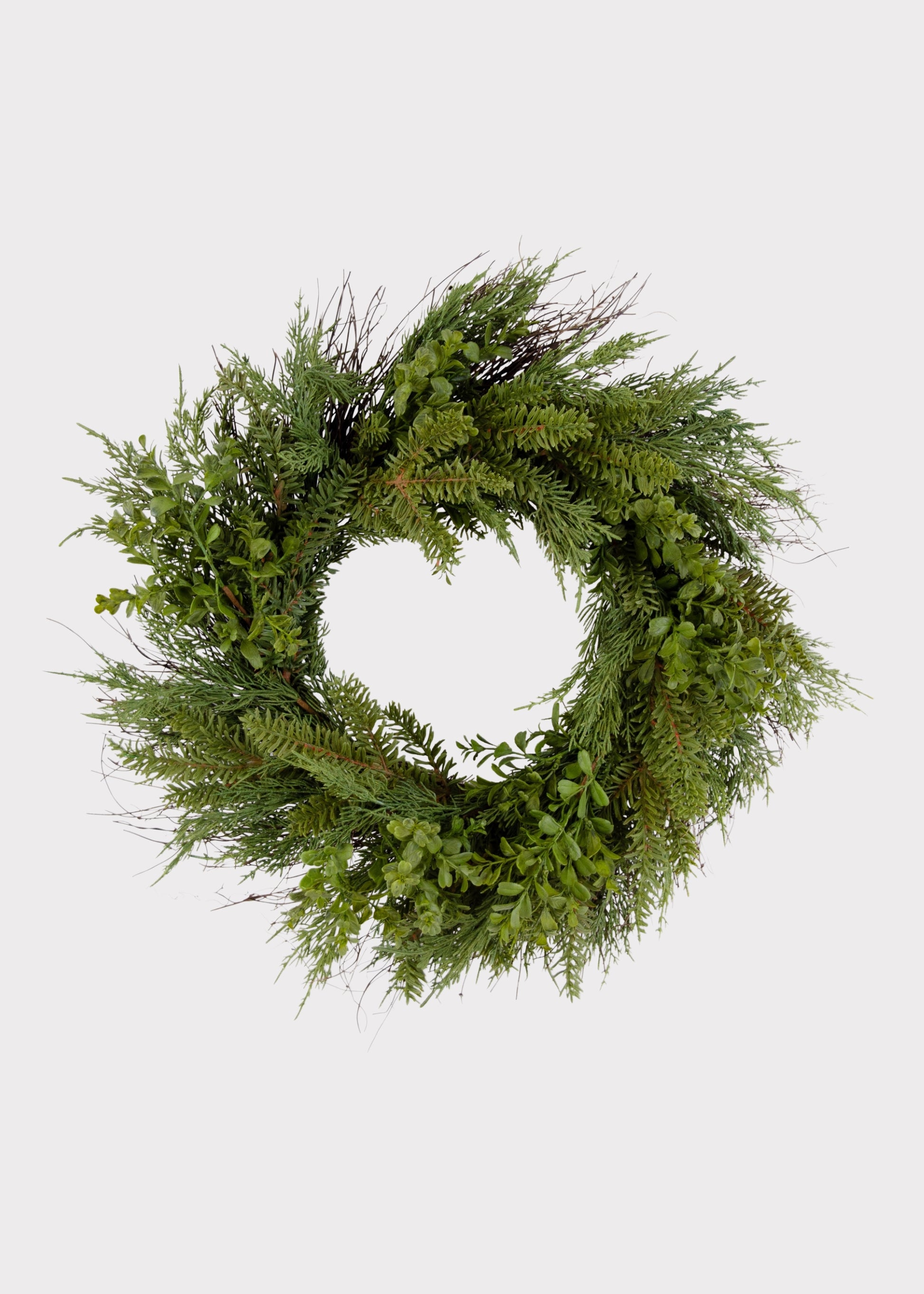 Real Touch Boxwood and Pine Fake Winter Greenery Wreath