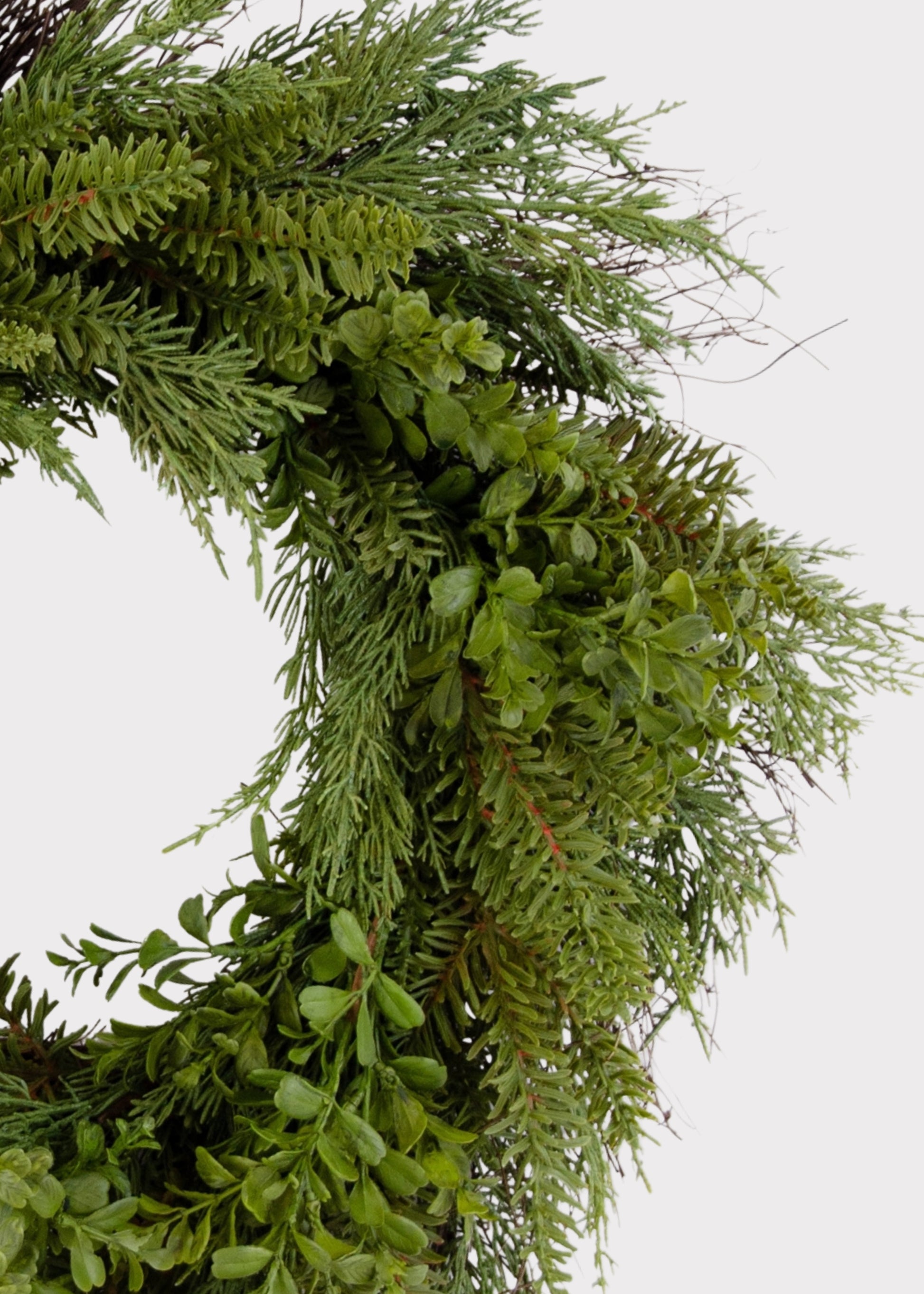 Close-up of the Real Touch Boxwood and Pine Wreath
