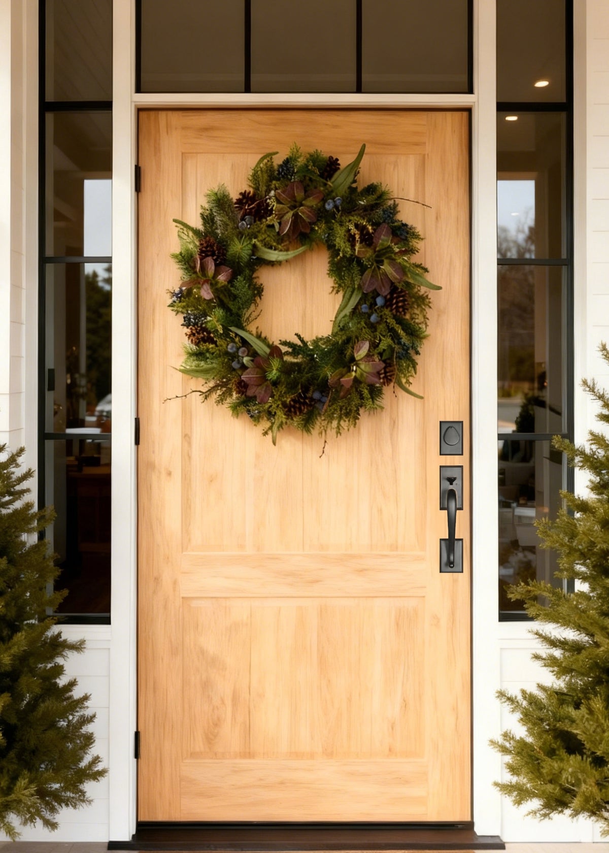 Artificial Deluxe Mulberry Wreath on Wood Front Door