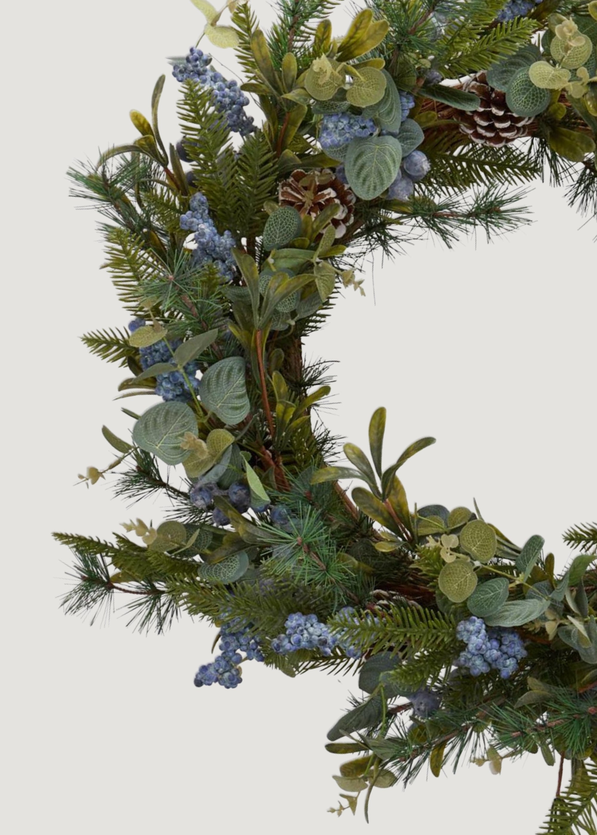 Mixed Greenery Wreath with Blue Berries - Thumbnail 3
