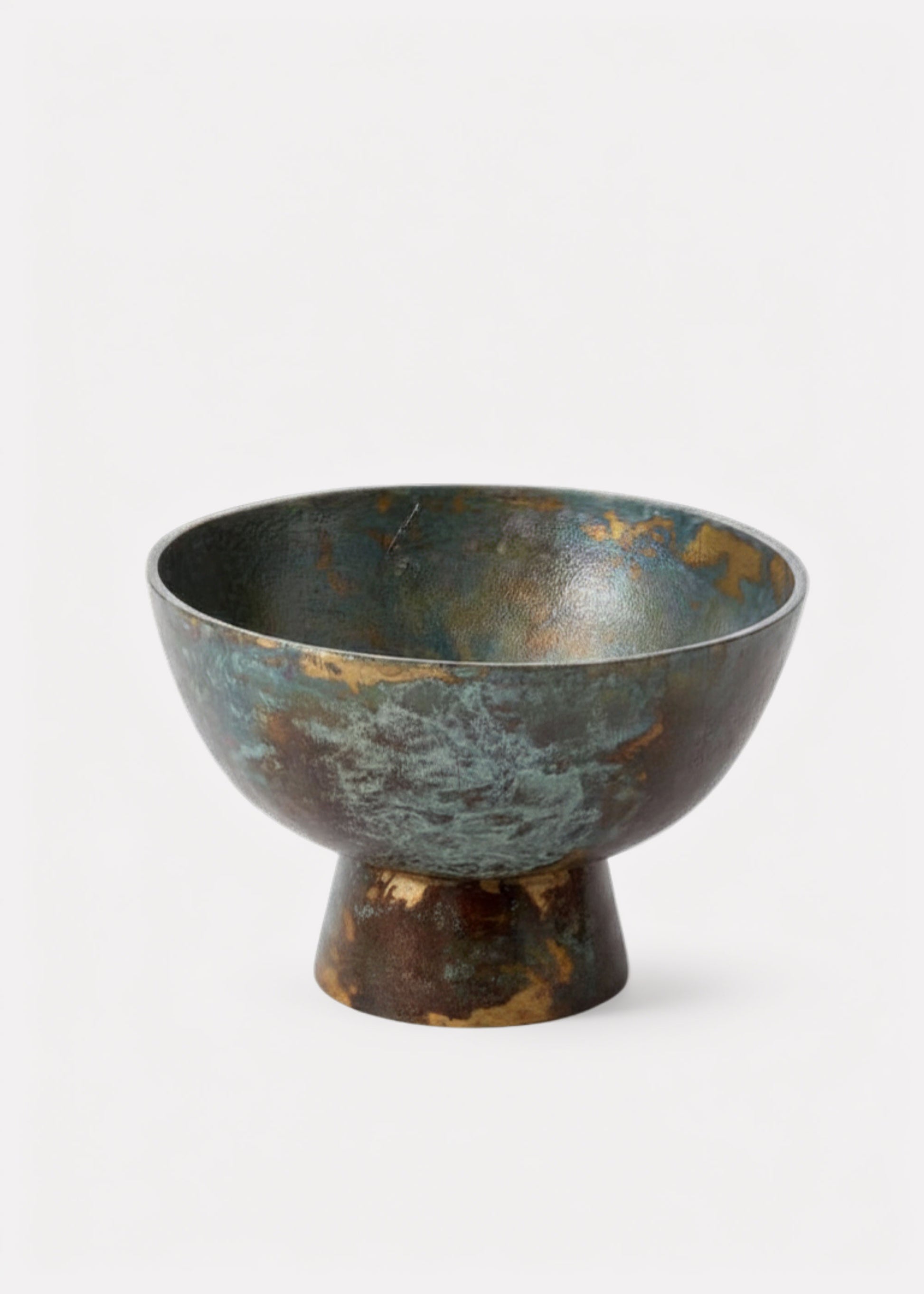Antique Gold and Charcoal Metal Compote in Patina Finish