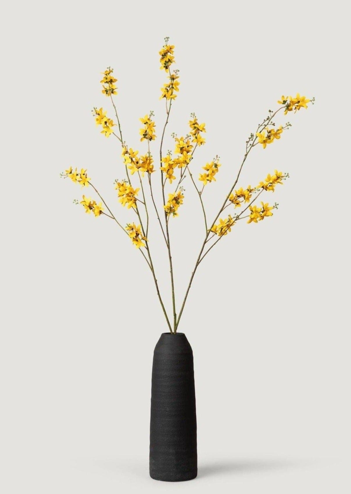 Faux Spring Forsythia Branches Styled in Tall Black Vase