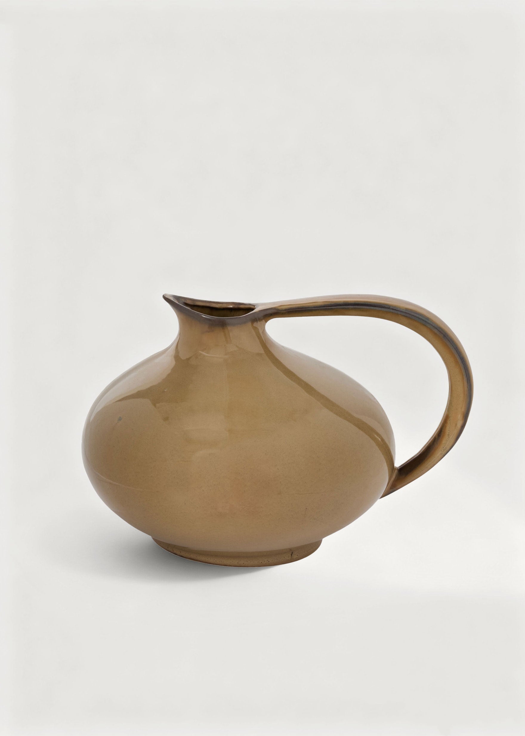 Large Ceramic Pitcher Vase with Handle in Caramel Glaze 