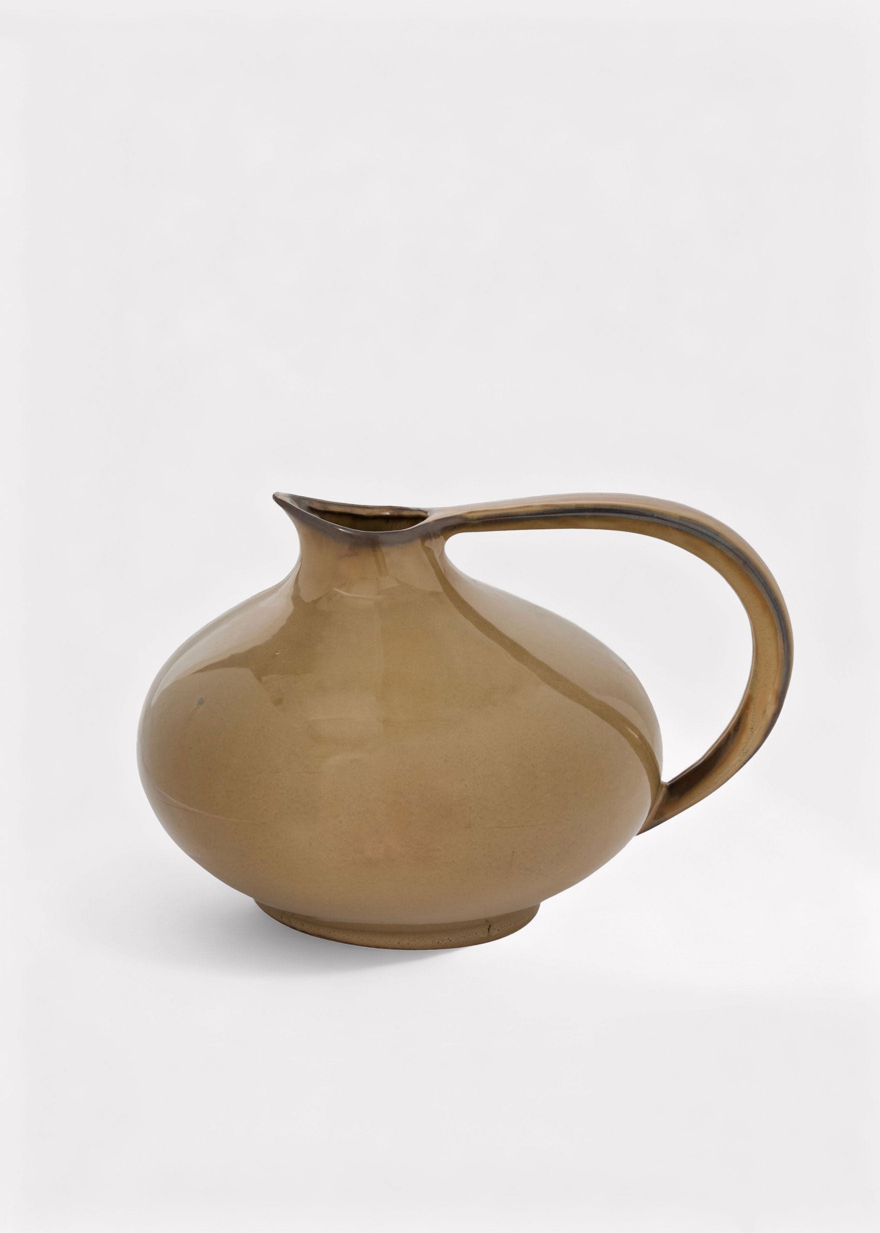 Large Ceramic Pitcher Vase with Handle in Caramel Glaze 