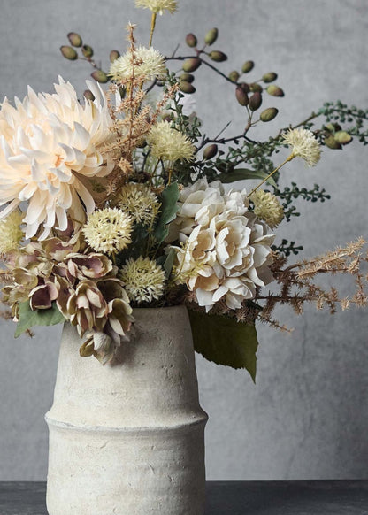 bouquet of faux flowers with beige hydrangea