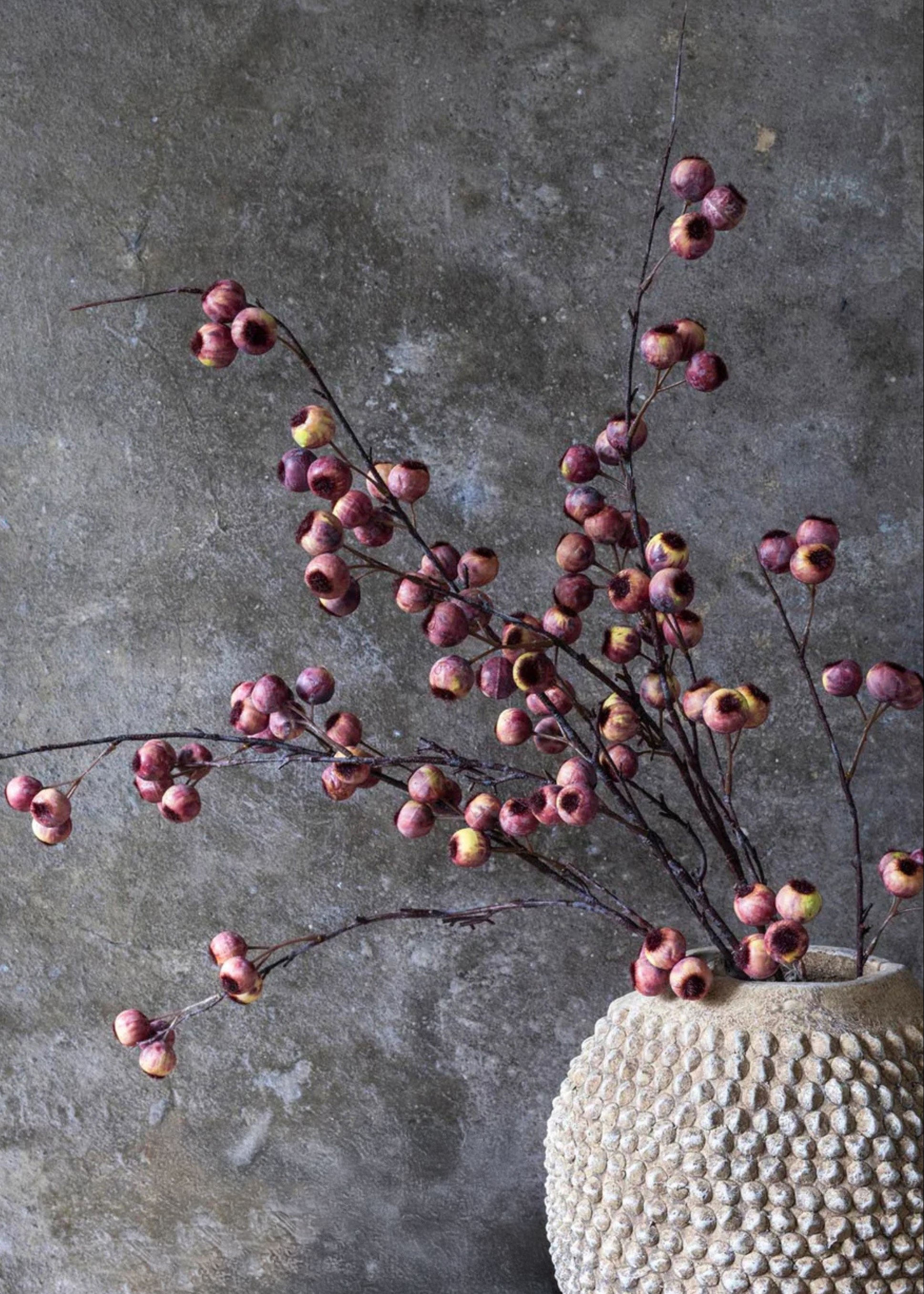 Arrangement of Pink Fake Hawthorn Berry Branches in Vase