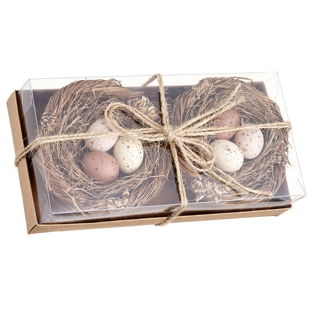 Set of 2 Spring Decor Artificial Bird Nests with Eggs - 8" Long