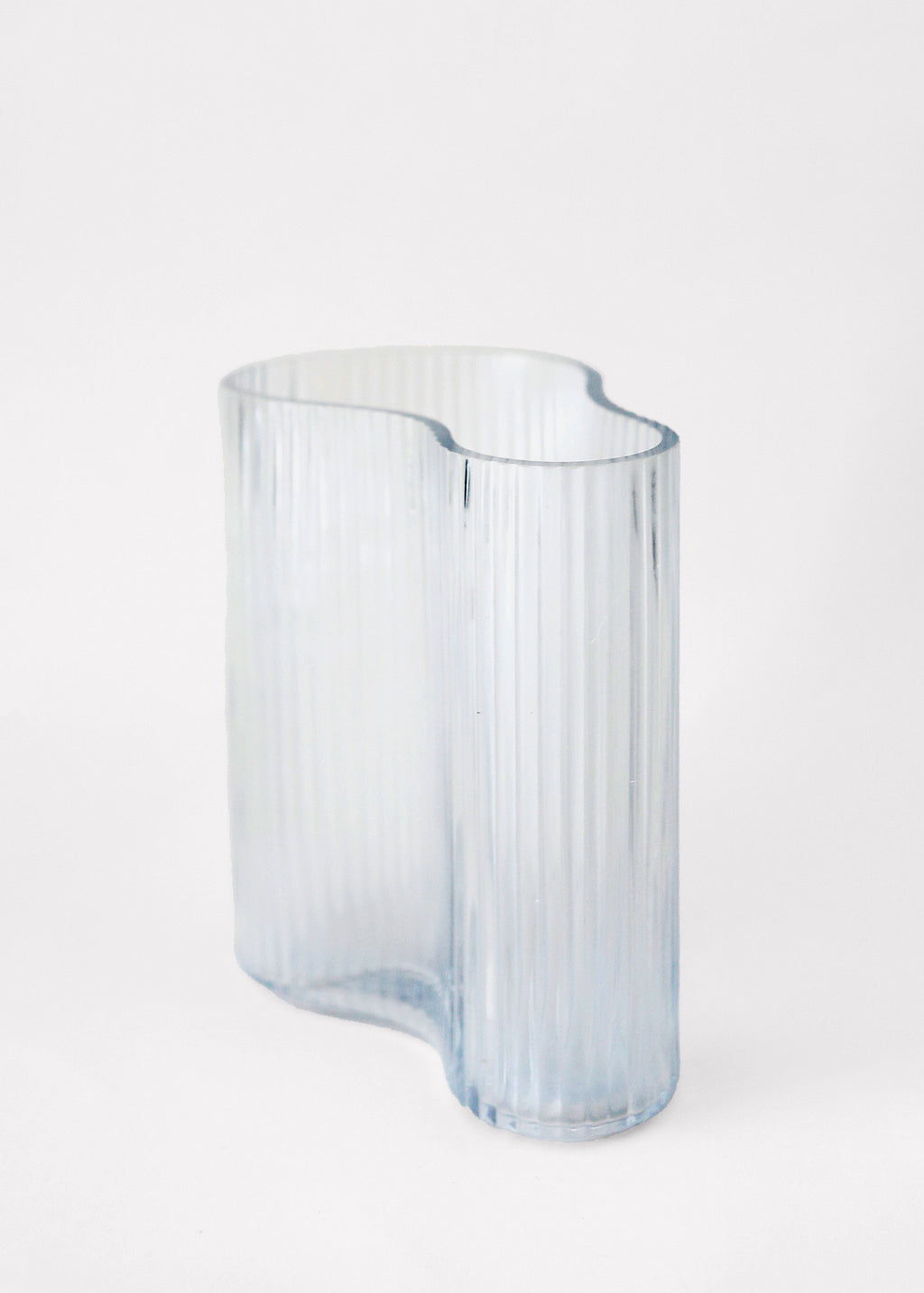 Asymmetrical Clear Glass Ridged  Vase