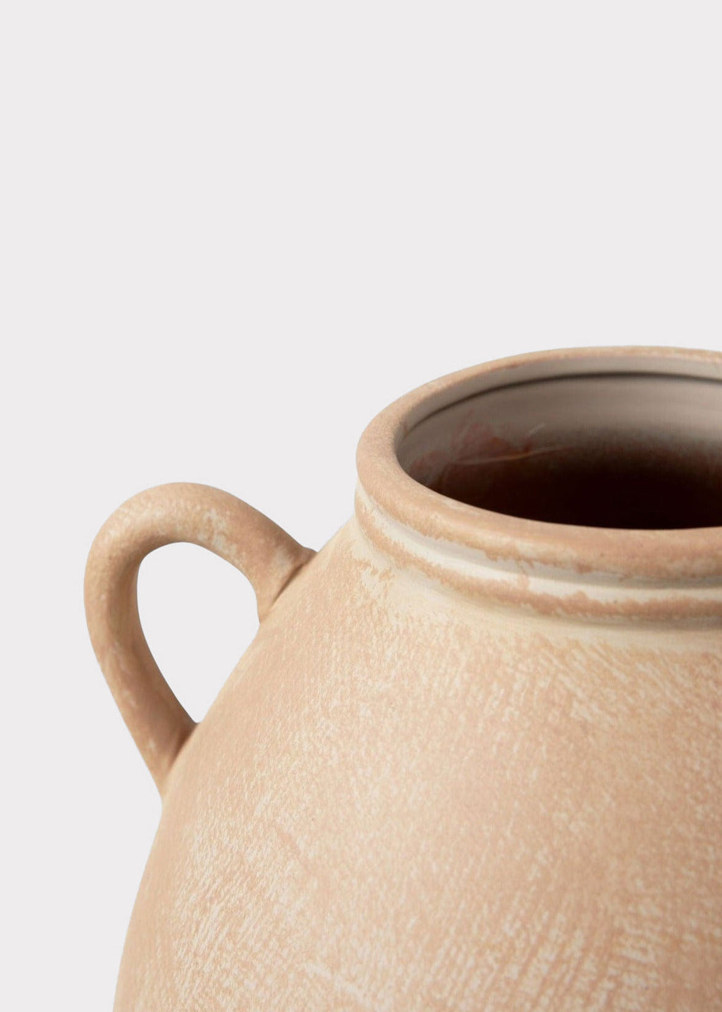 Tall Terra Cotta Vase with Handles in Closeup View 