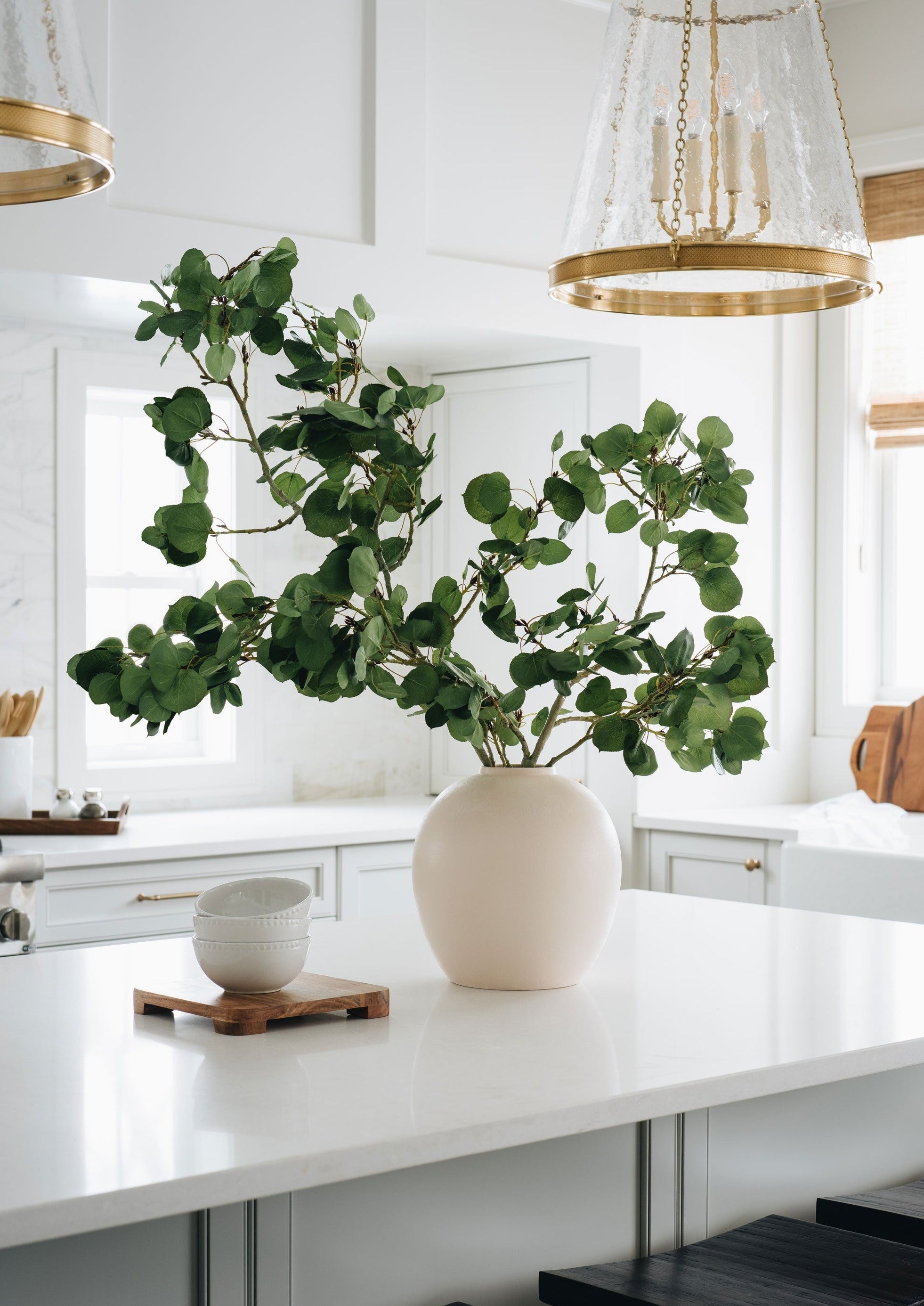 Afloral Round Vase in Bailey Cream with Aspen Branches