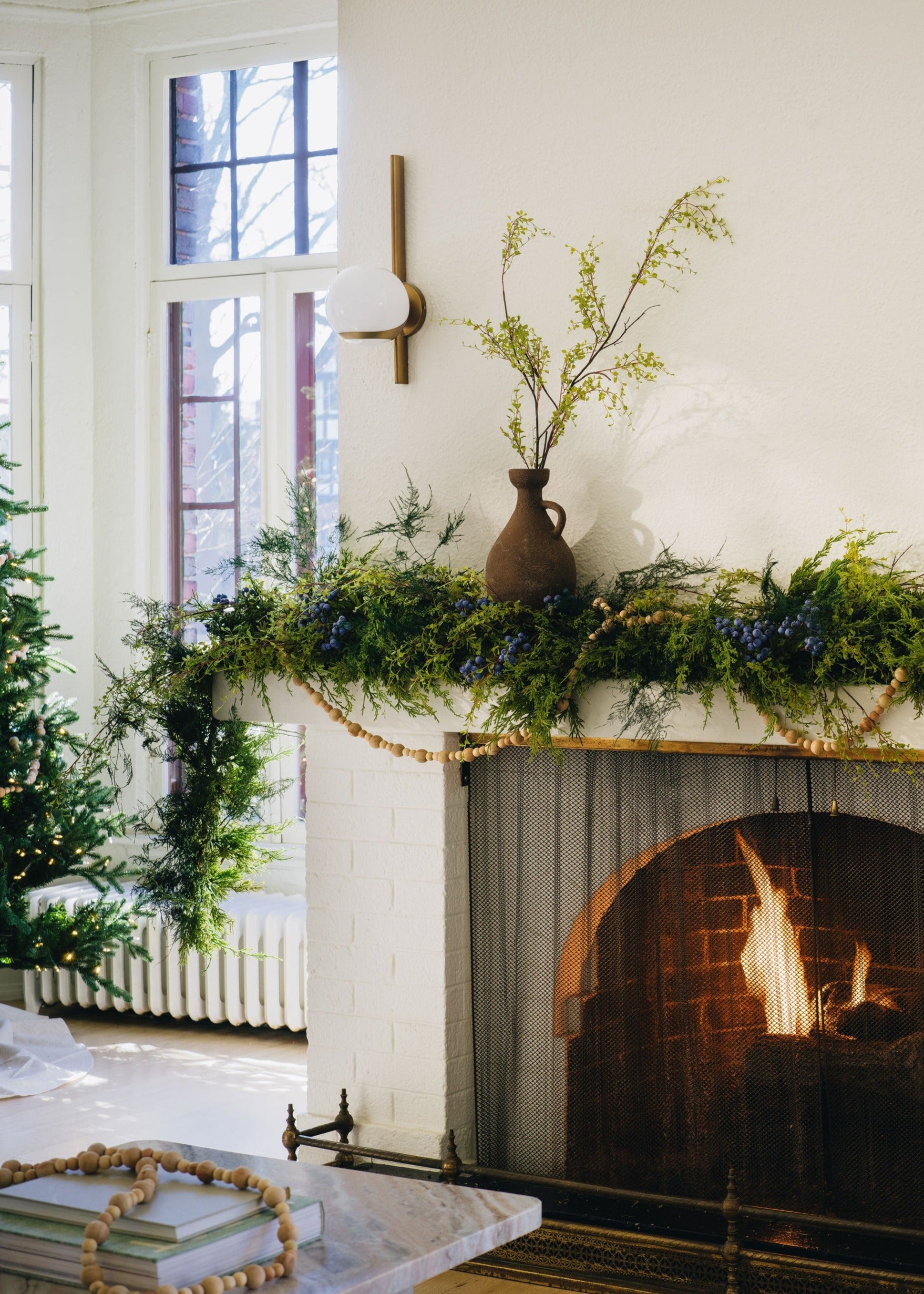 Green Preserved Plumosus Asparagus Fern in Mixed Evergreen Garland