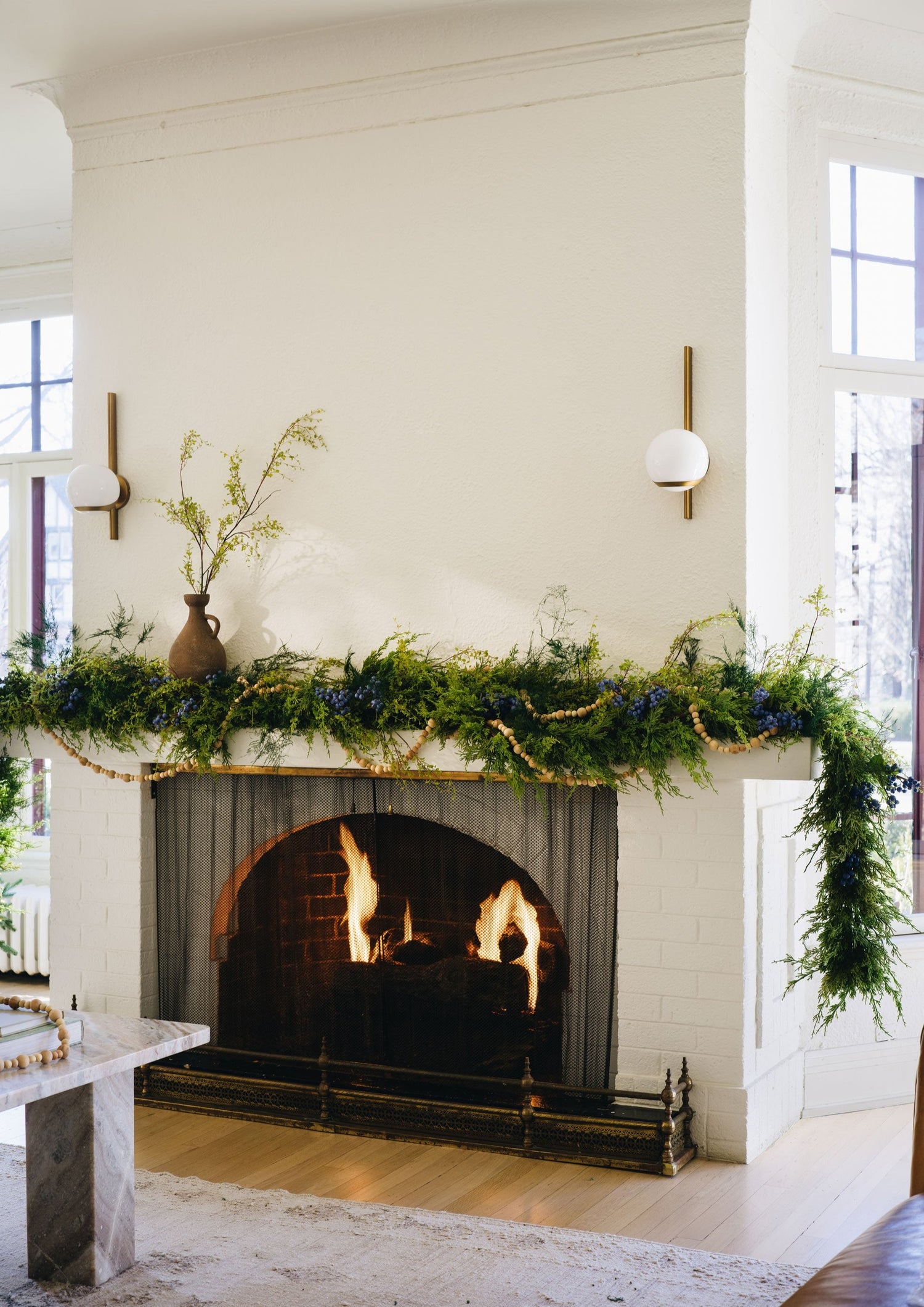 Artificial Garland Decorated Mantel with Angel Vine Branch