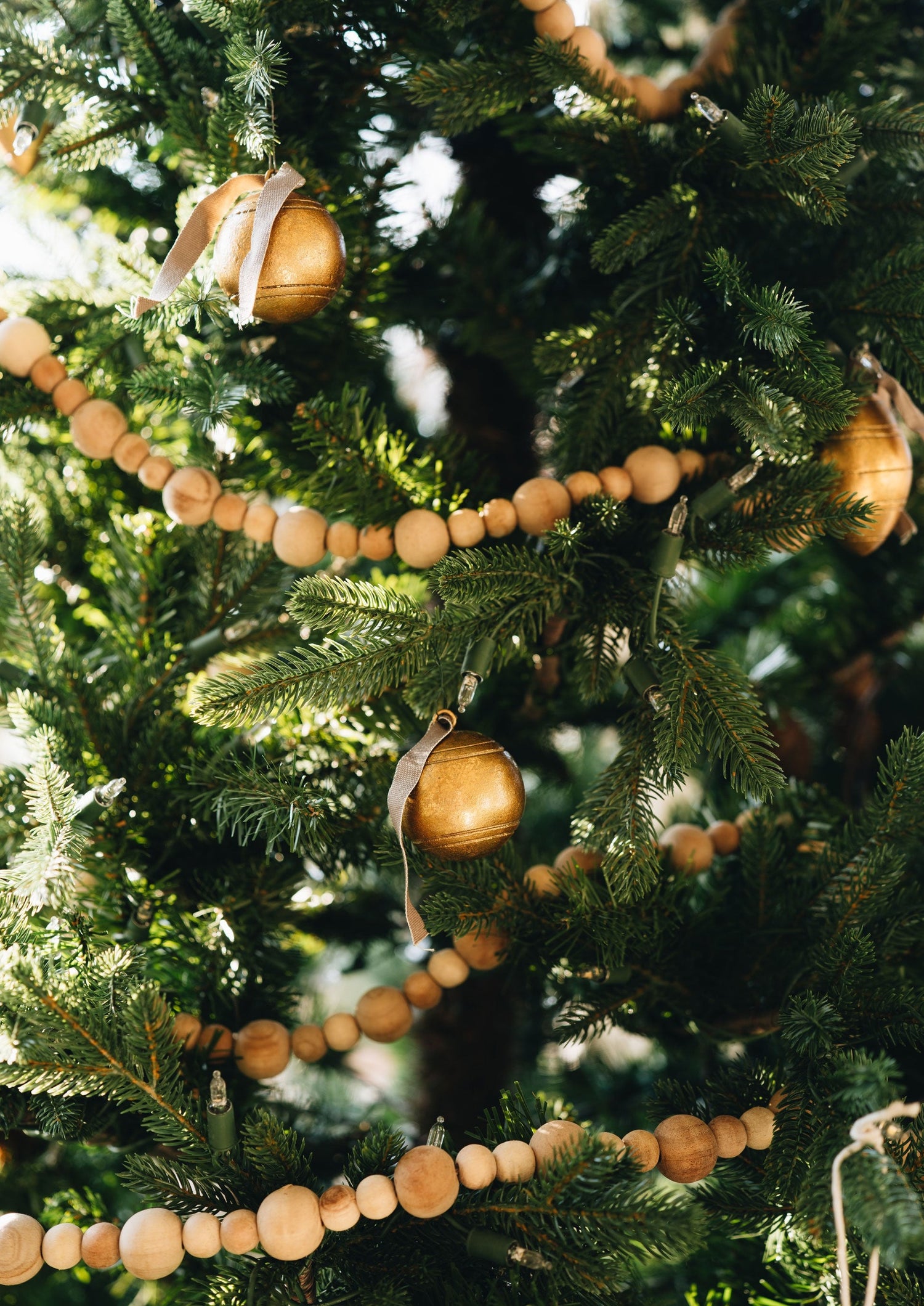 Close-up Decorated Faux Noble Fir Christmas Tree