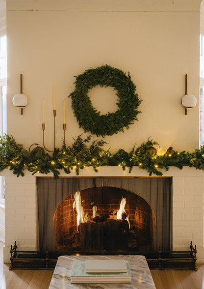 Holiday Mantel Styling with Candelabra and Faux Winter Greenery Garlands