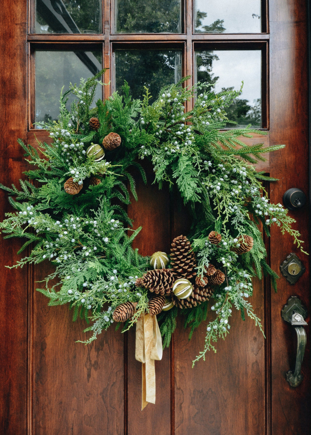 Norfolk Wreath Decorated with Faux Pine Cones