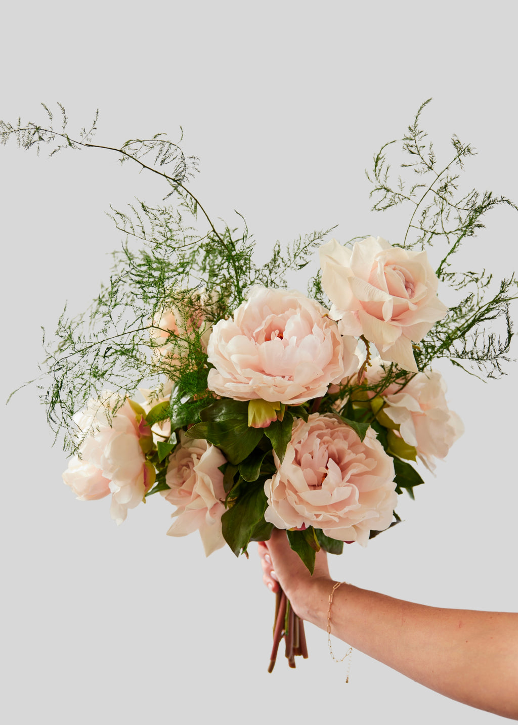 Faux Peony, Rose, and Preserved Fern Bouquet