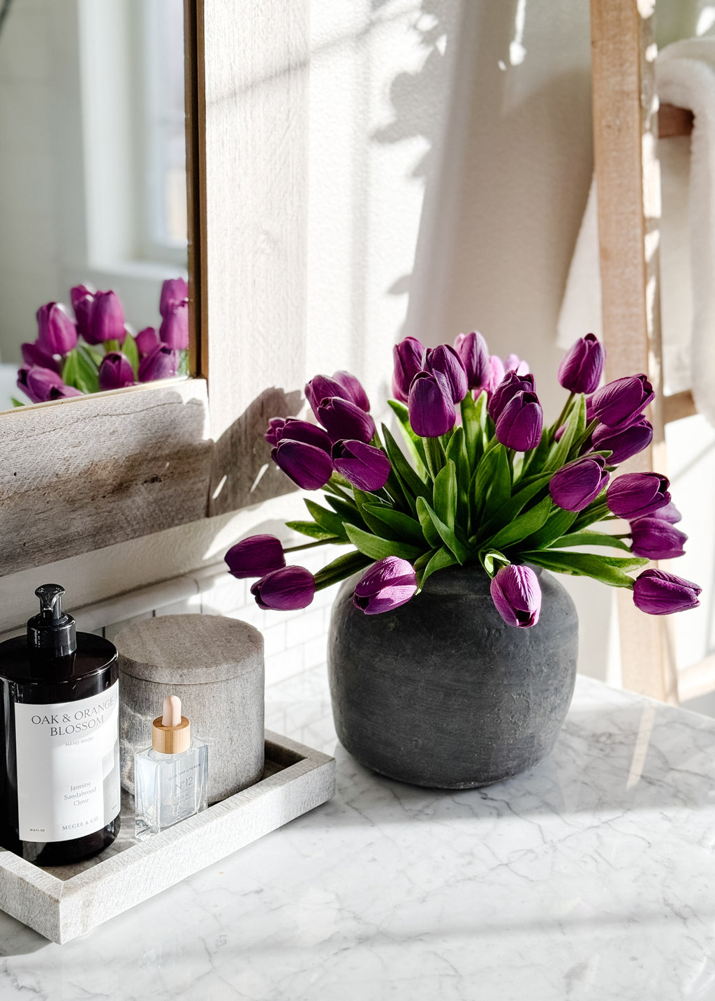 Real Touch Tulips Arranged in Concrete Vase