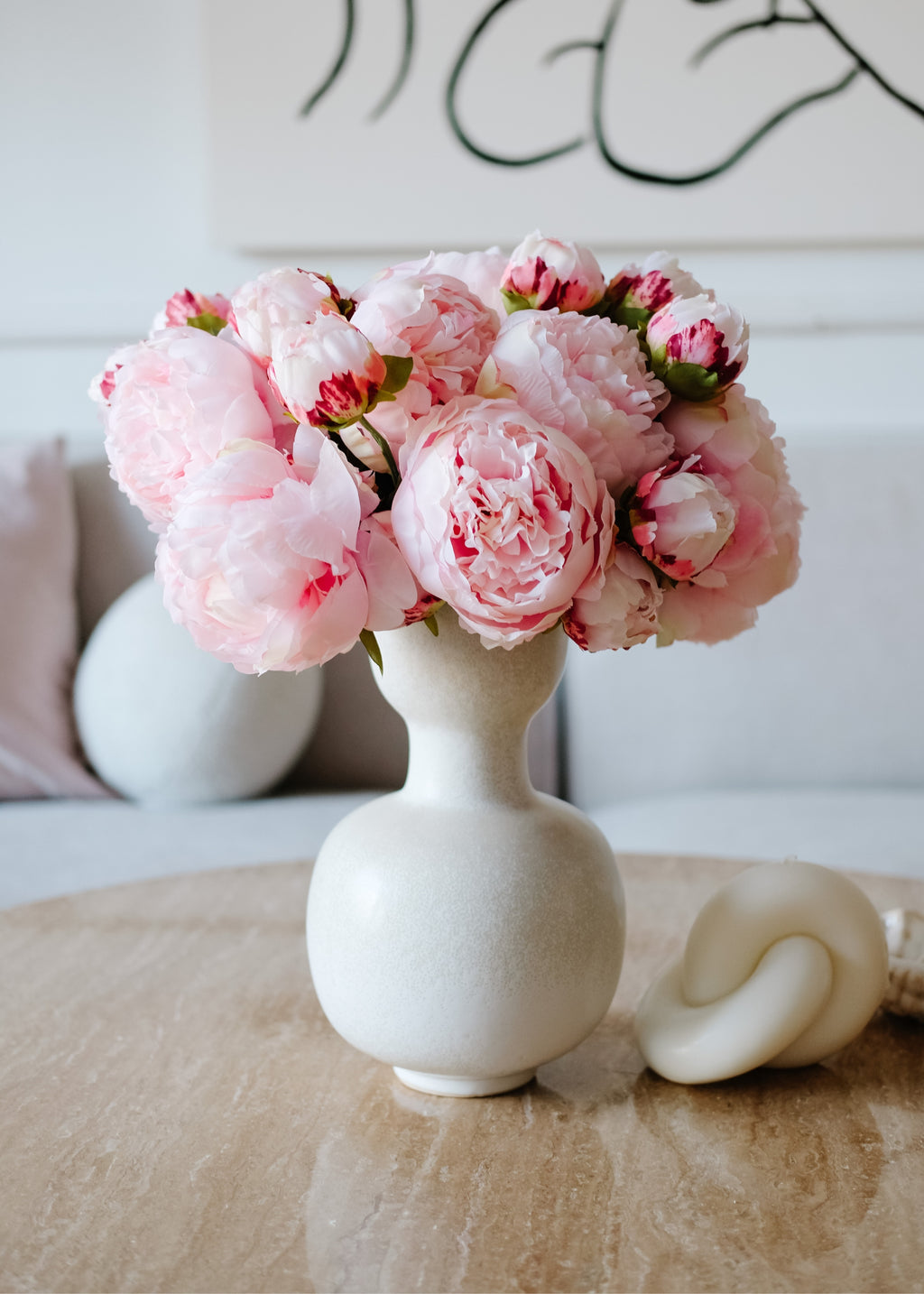 Styled Pink Peonies in a Vase