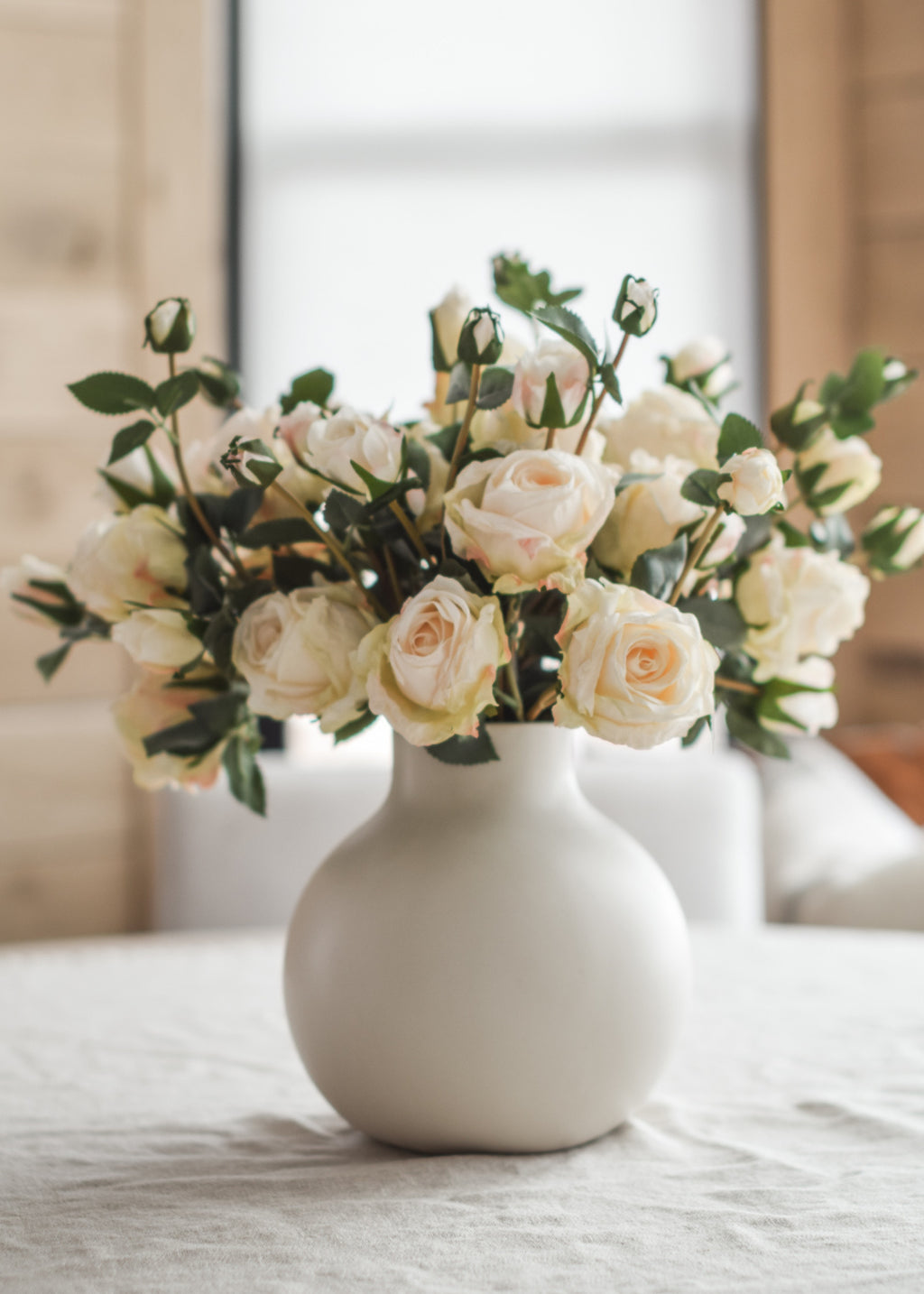 Dried Look Artificial Roses in White Afloral Vase