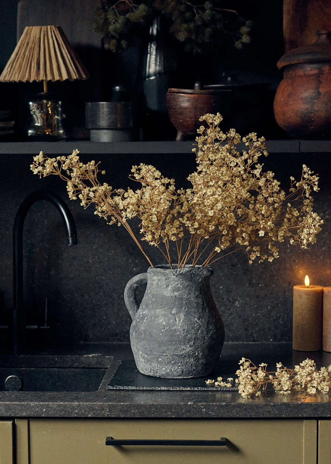 Artificial Gypsophila in a Stone Pitcher