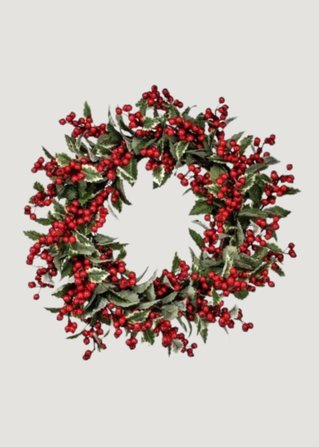 Faux Winter Holly and Red Berry Waterproof Wreath