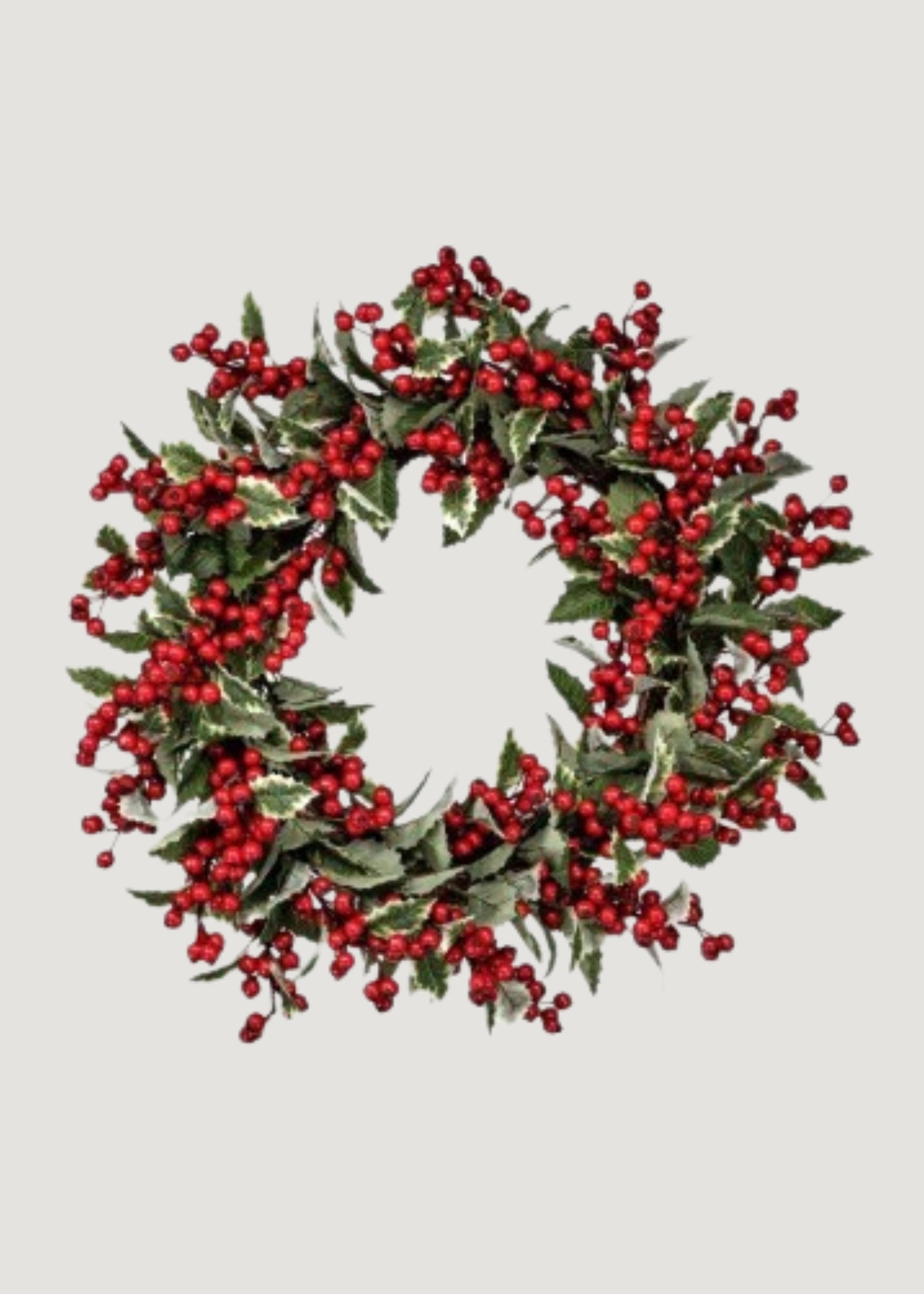 Faux Winter Holly and Red Berry Waterproof Wreath