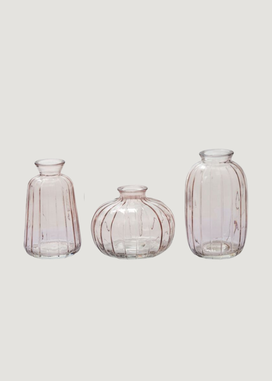 Set of 3 Pale Pink Glass Bud Vases