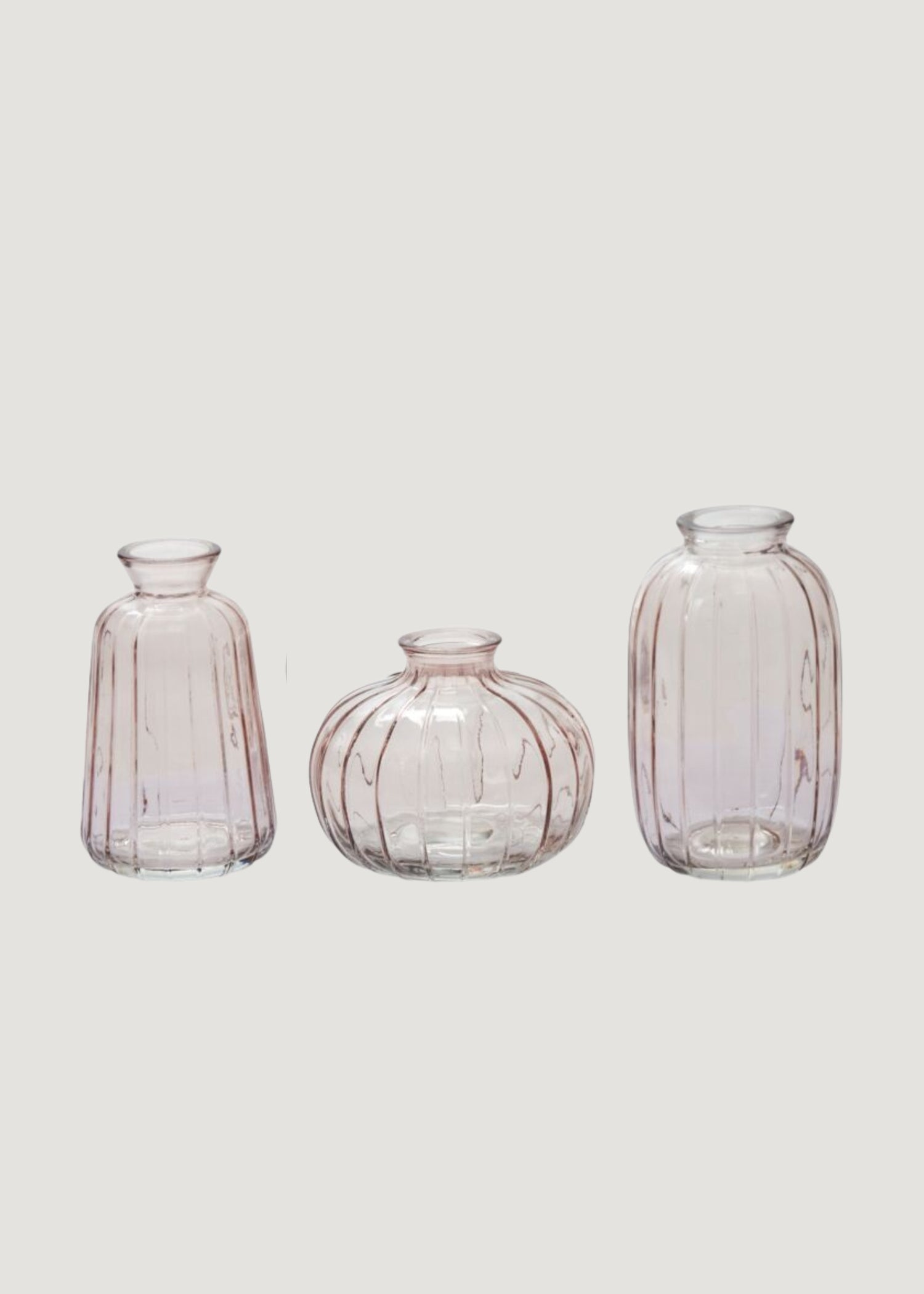 Set of 3 Pale Pink Glass Bud Vases