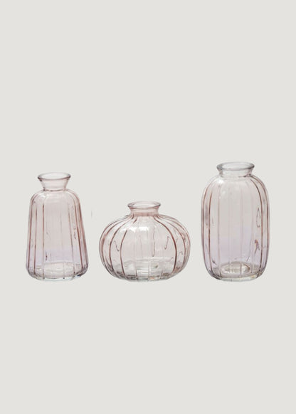Set of 3 Pale Pink Glass Bud Vases