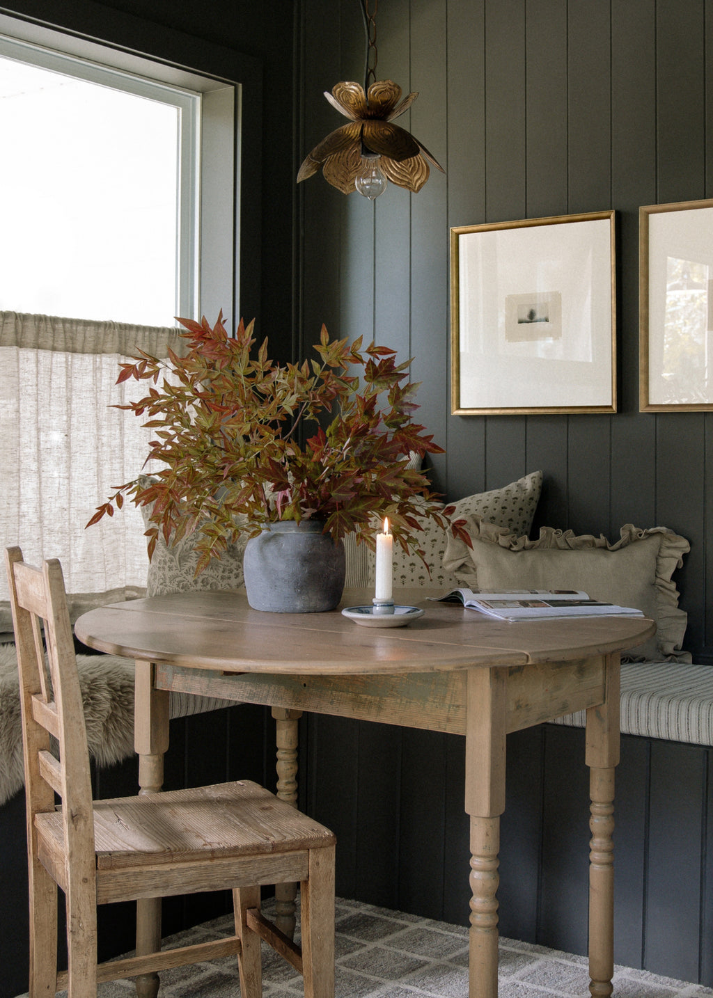 Faux Burgundy Nandina Fall Branches in Concrete Vase