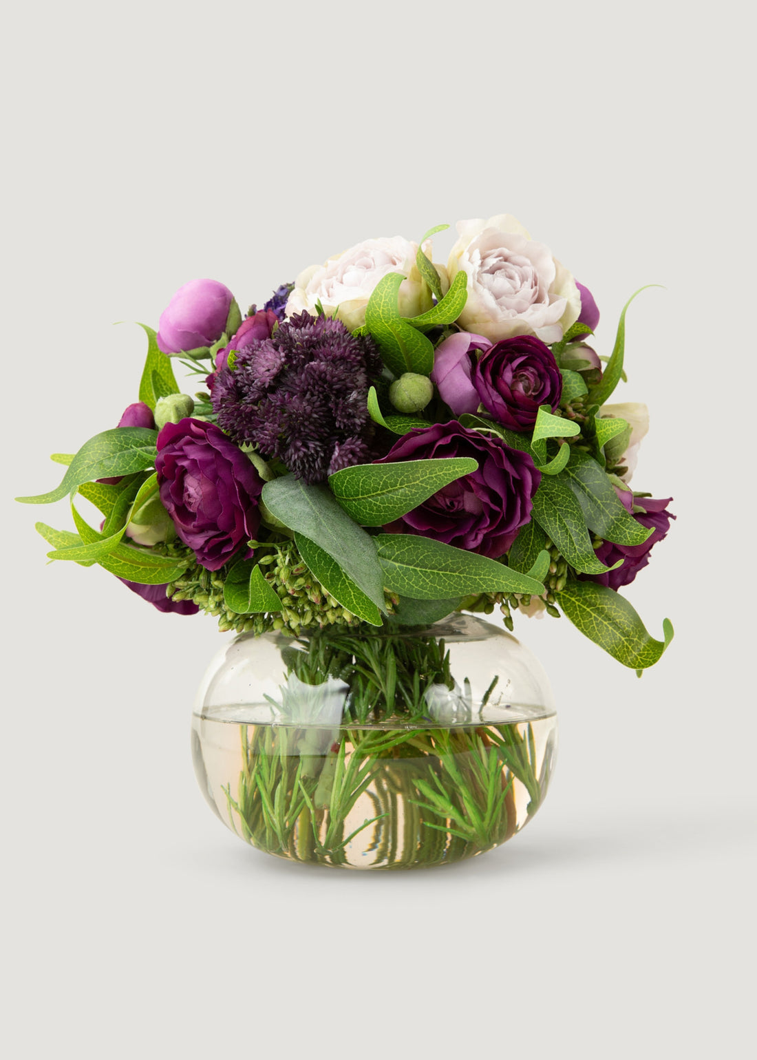 Purple Faux Rose and Ranunculus Arrangement in Vase 