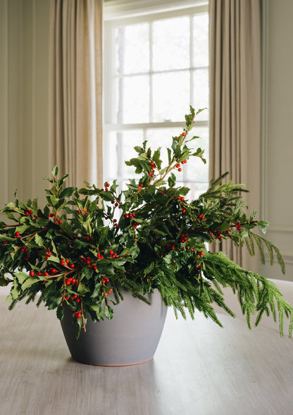 Afloral Faux Norfolk Pine Branch and Holly Styled in Slate Vase
