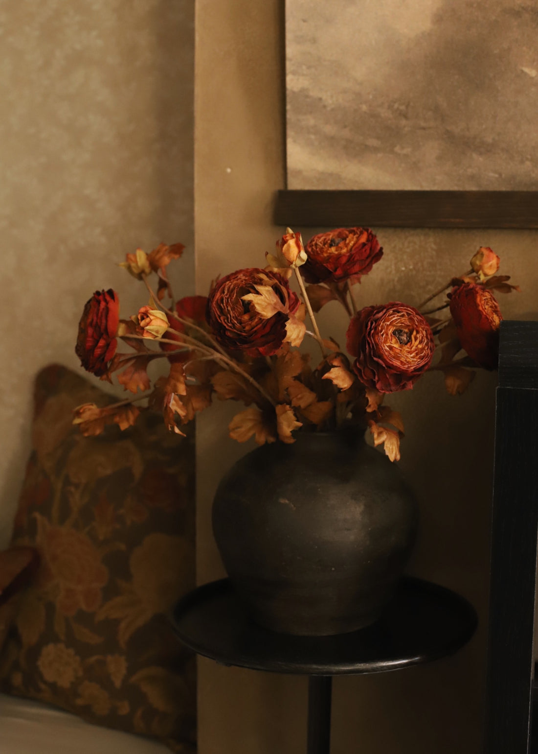 Arrangement of Faux Fall Ranunculus Stems