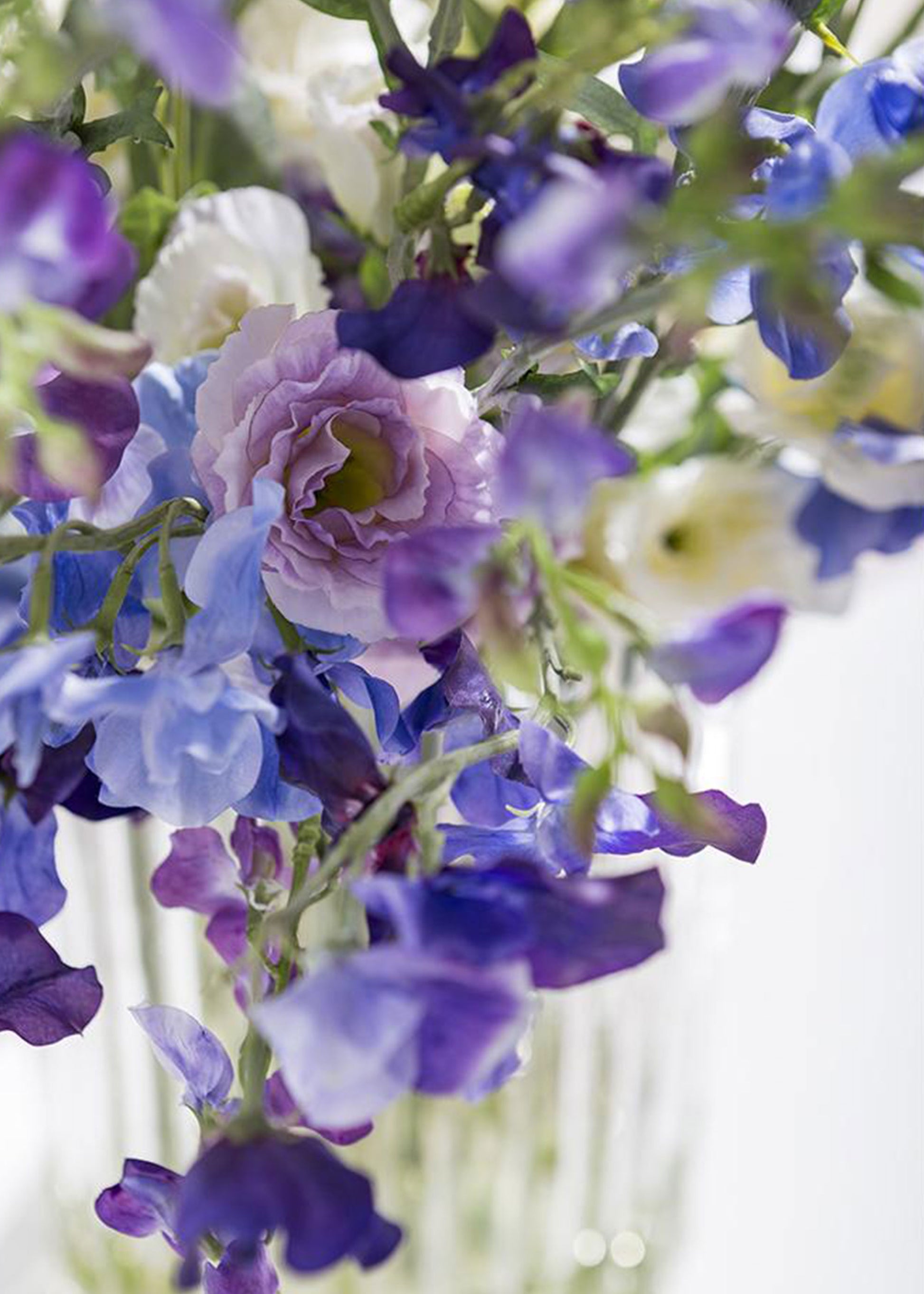 Close-up of a bouquet of purple and blue flowers 