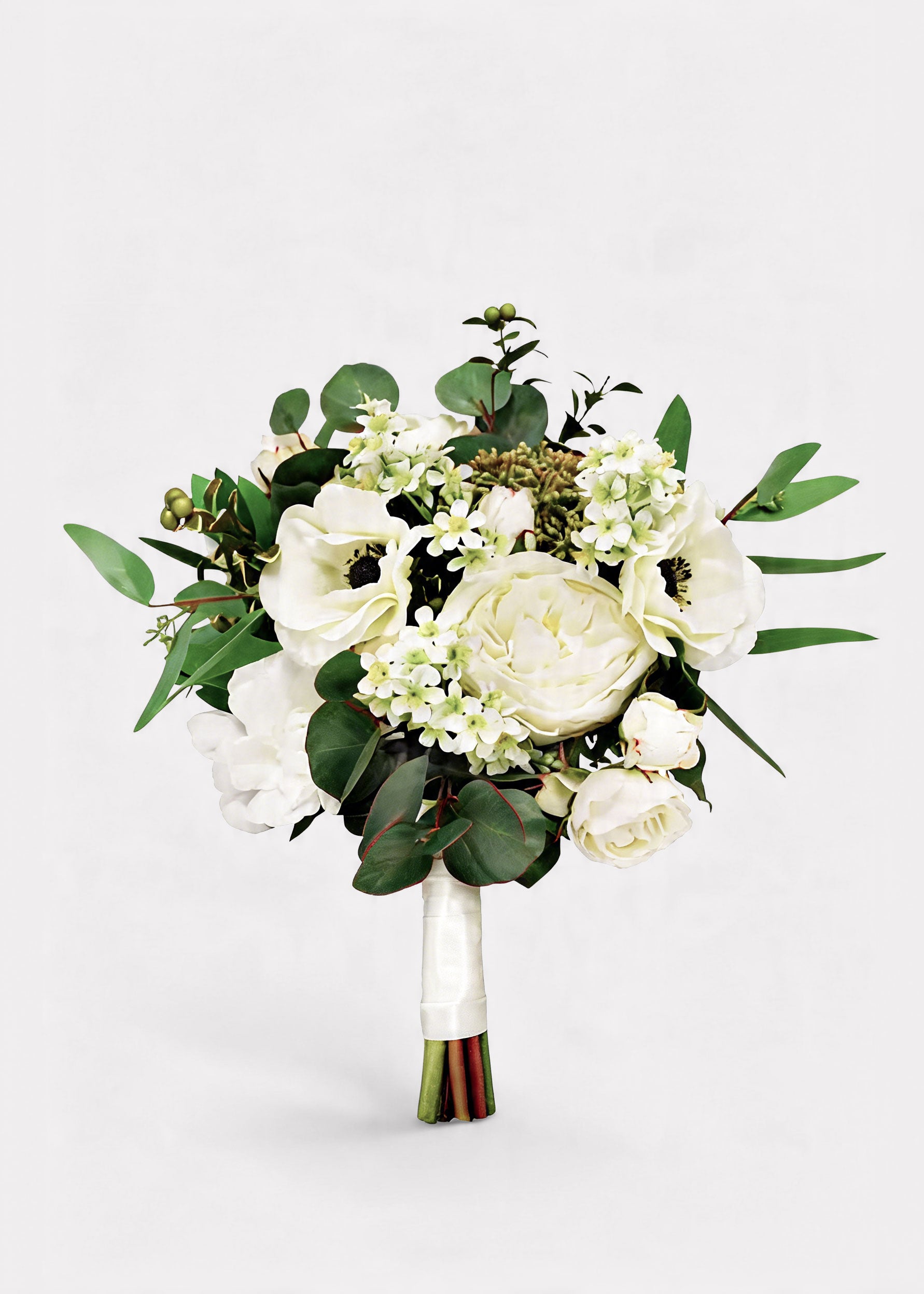 White Artificial Rose and Poppy Flower Bouquet