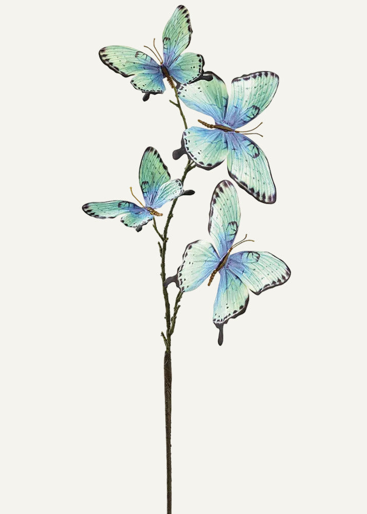 Spring Decor Blue and Green Fake Butterflies Spray - 32"