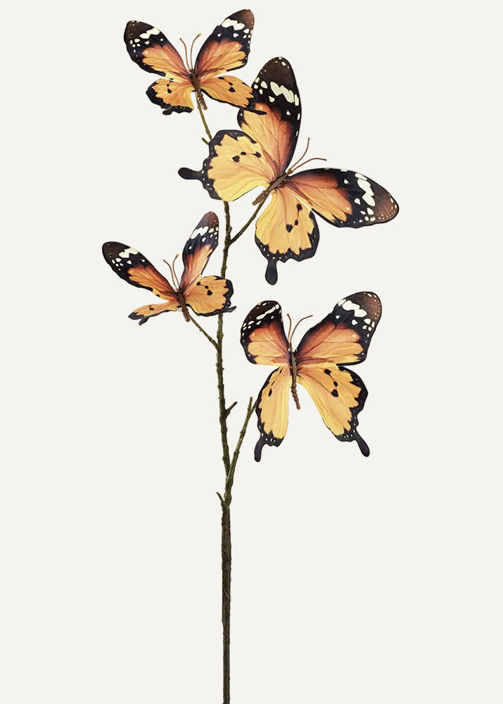 Orange and Black Fake Butterfly Spring Decor Spray - 32"