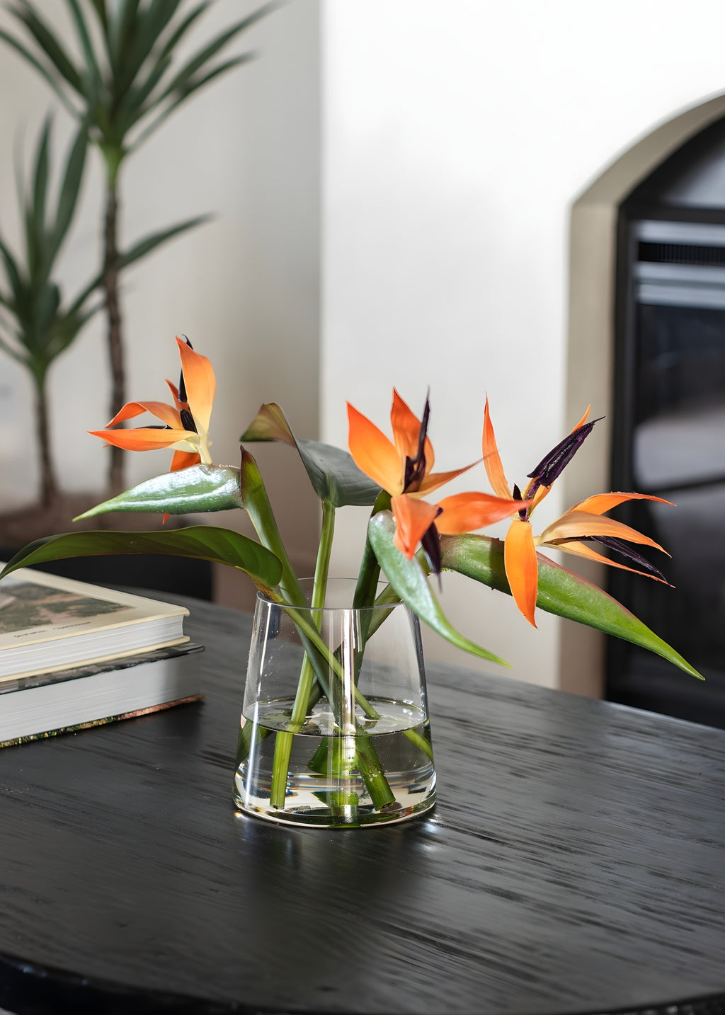 Faux Tropical Bird of Paradise Arrangement in Glass Vase - 11"