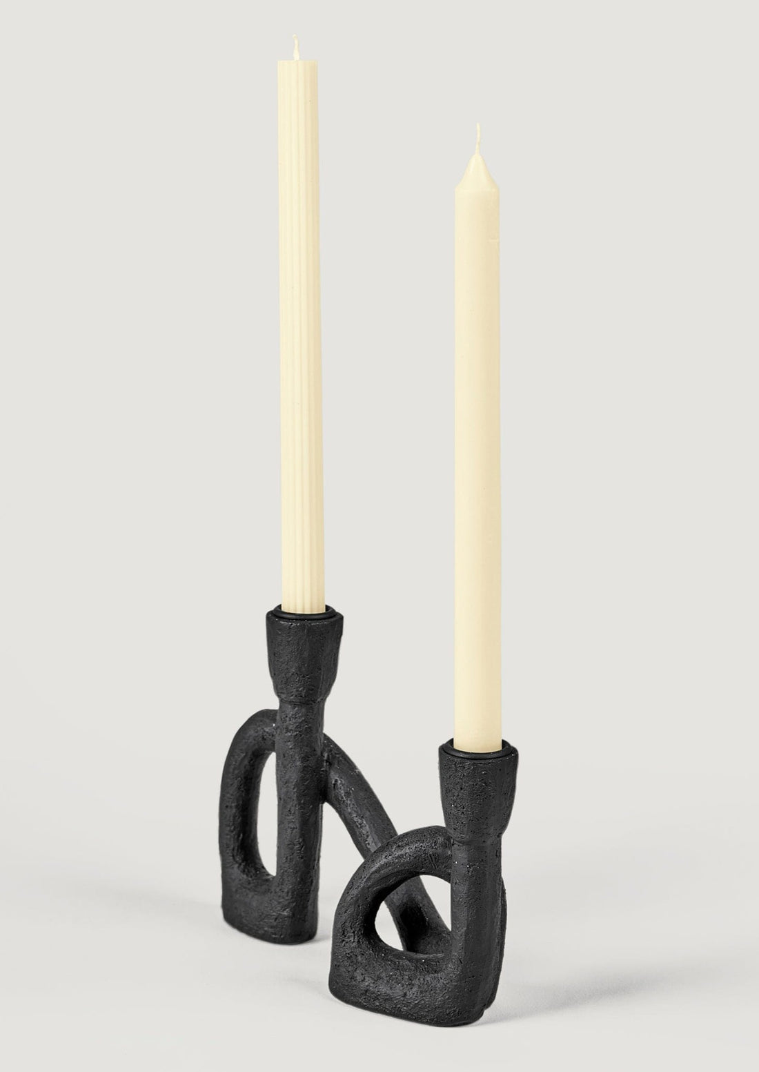 Black Double Candle Holder Styled with Cream Taper Candles at Afloral