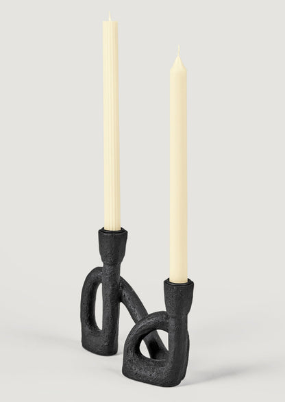 Cream Taper Candles Styled in Black Double Candle Holder at Afloral