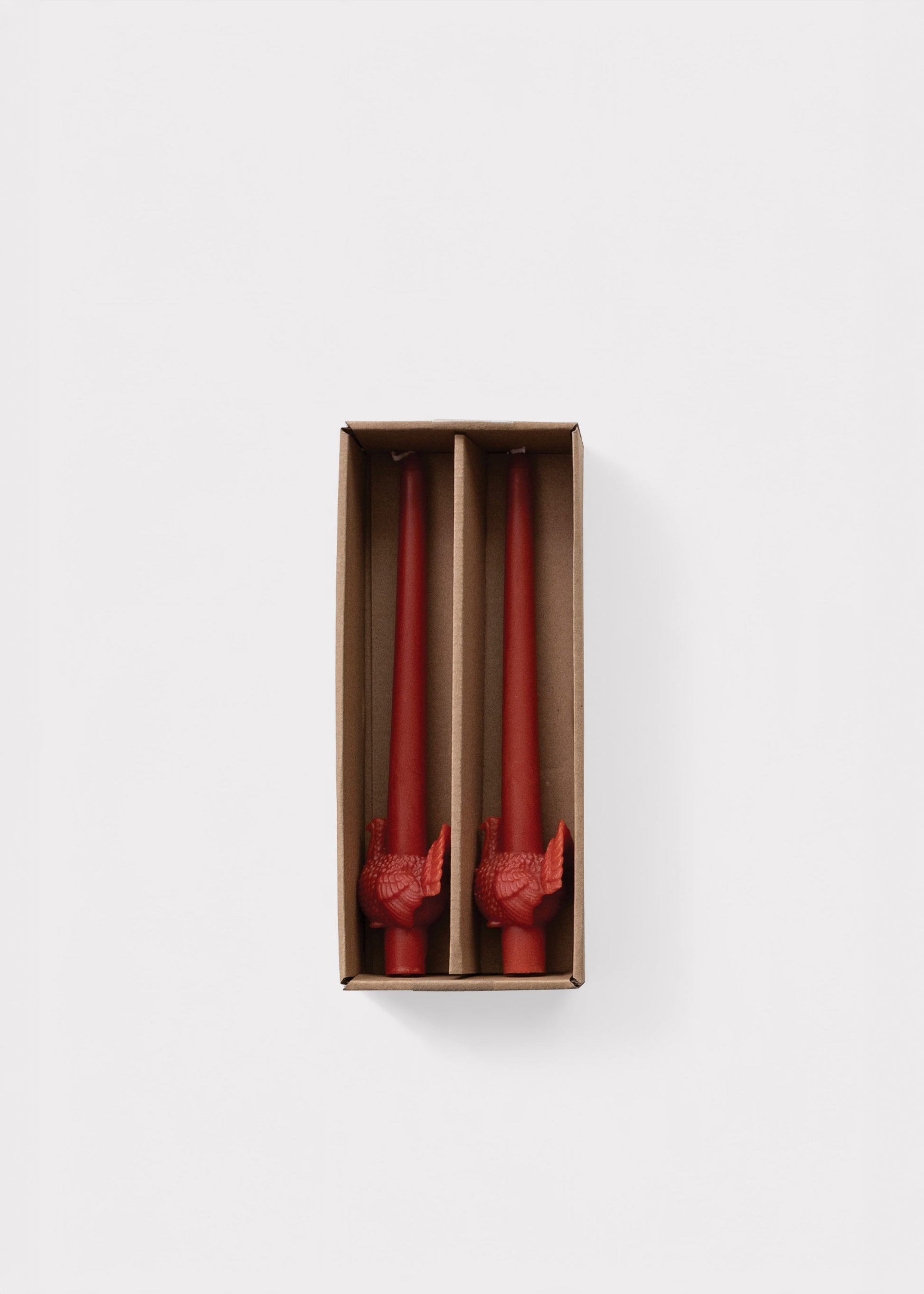 Set of 2 Turkey Taper Candles in Fall Rust Red 
