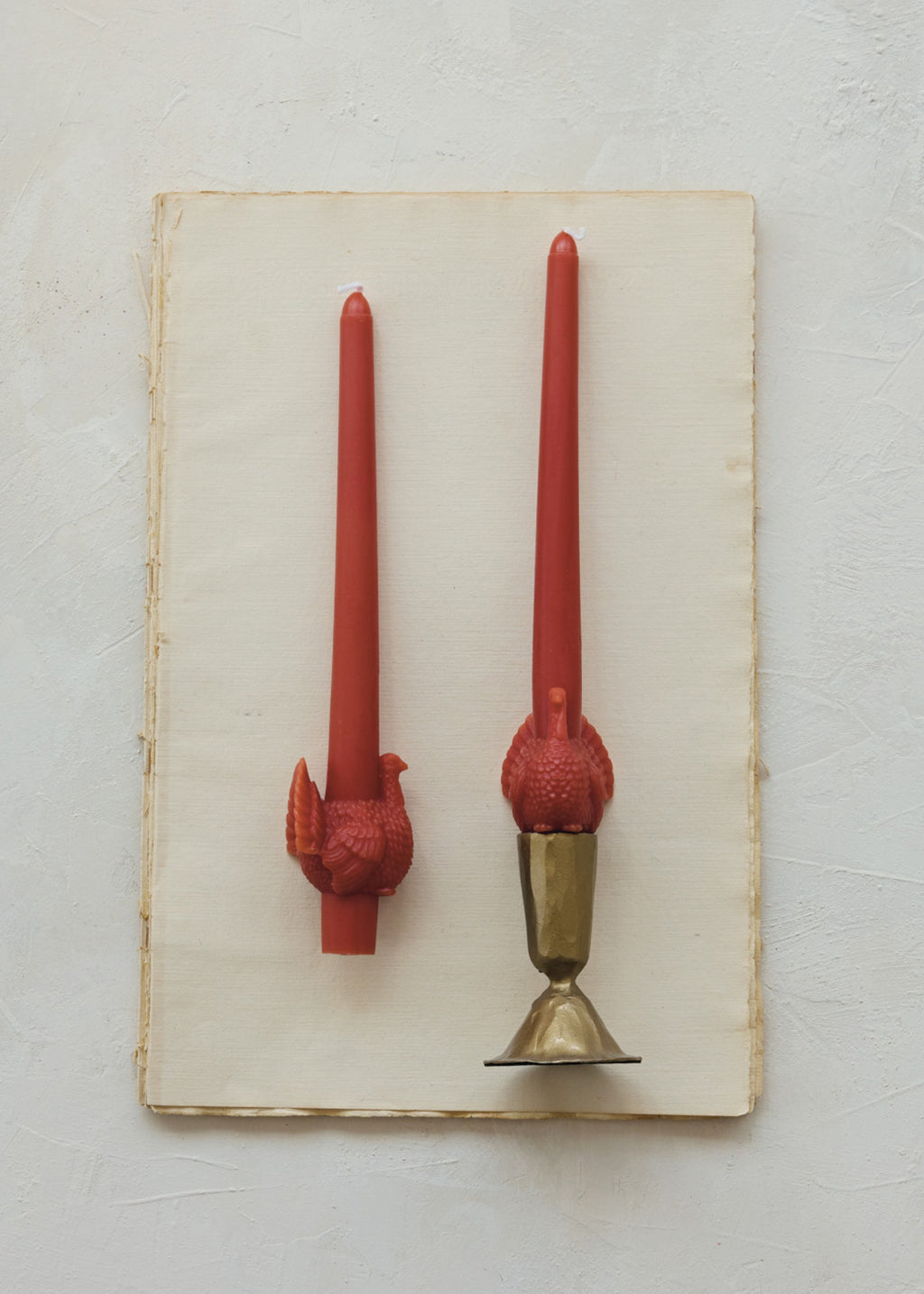 Turkey Taper Candles in Fall Rust Red 