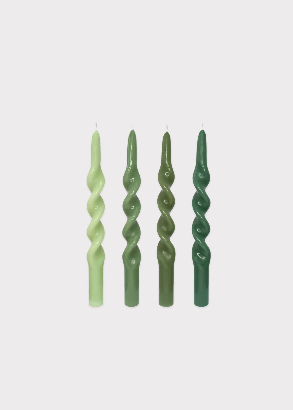 4 Handmade Spiral Taper Candles in  Greens