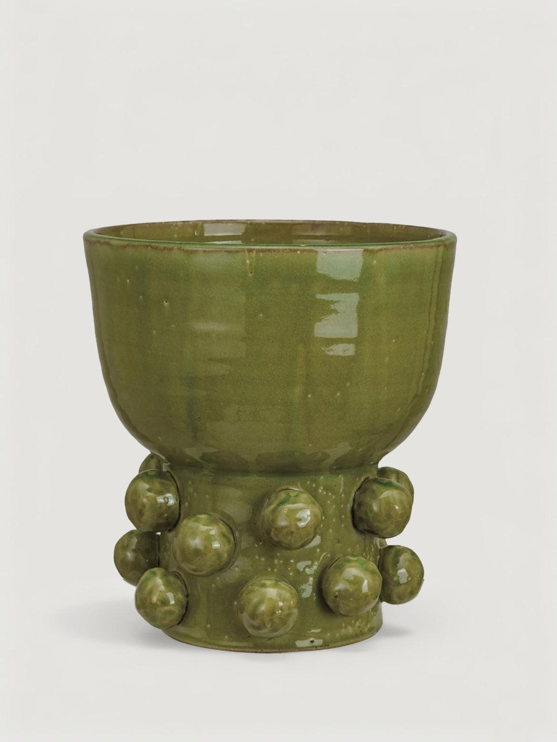 Handmade Terra Cotta Hobnail Footed Vase in Glazed Green