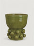 Handmade Terra Cotta Hobnail Footed Vase in Glazed Green