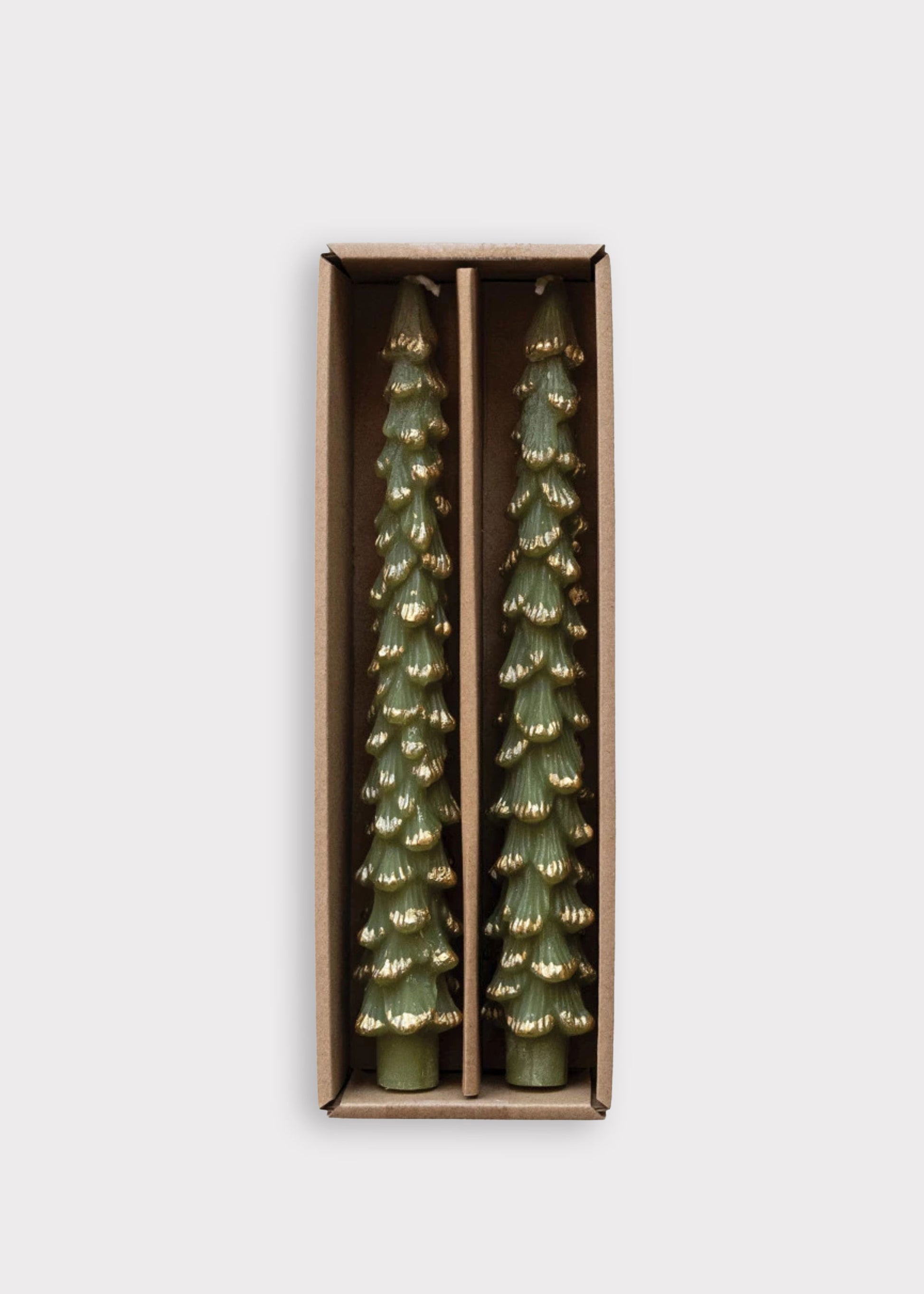 Christmas Tree Taper Candles in Green and Gold 