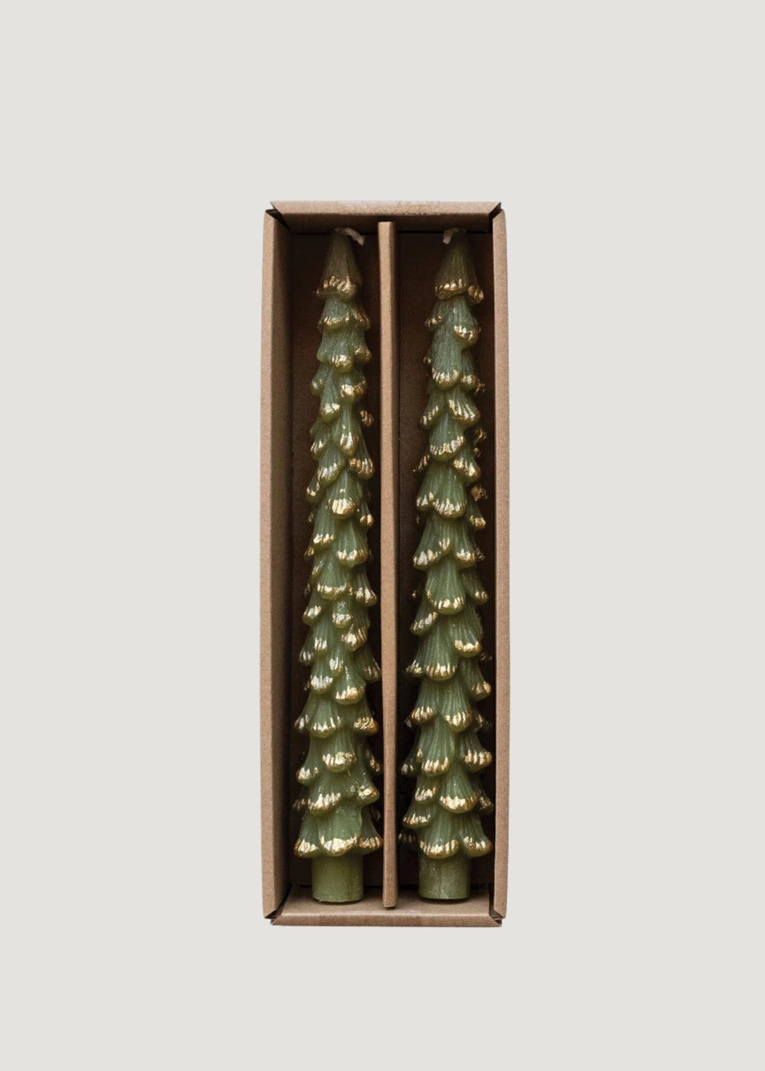 Christmas Tree Taper Candles in Green and Gold 