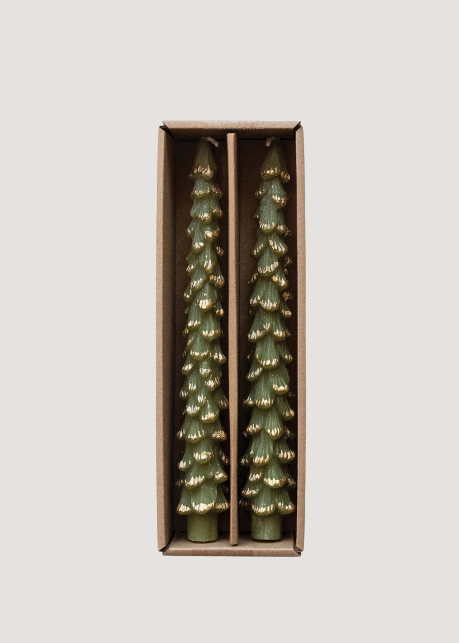 Christmas Tree Taper Candles in Green and Gold 