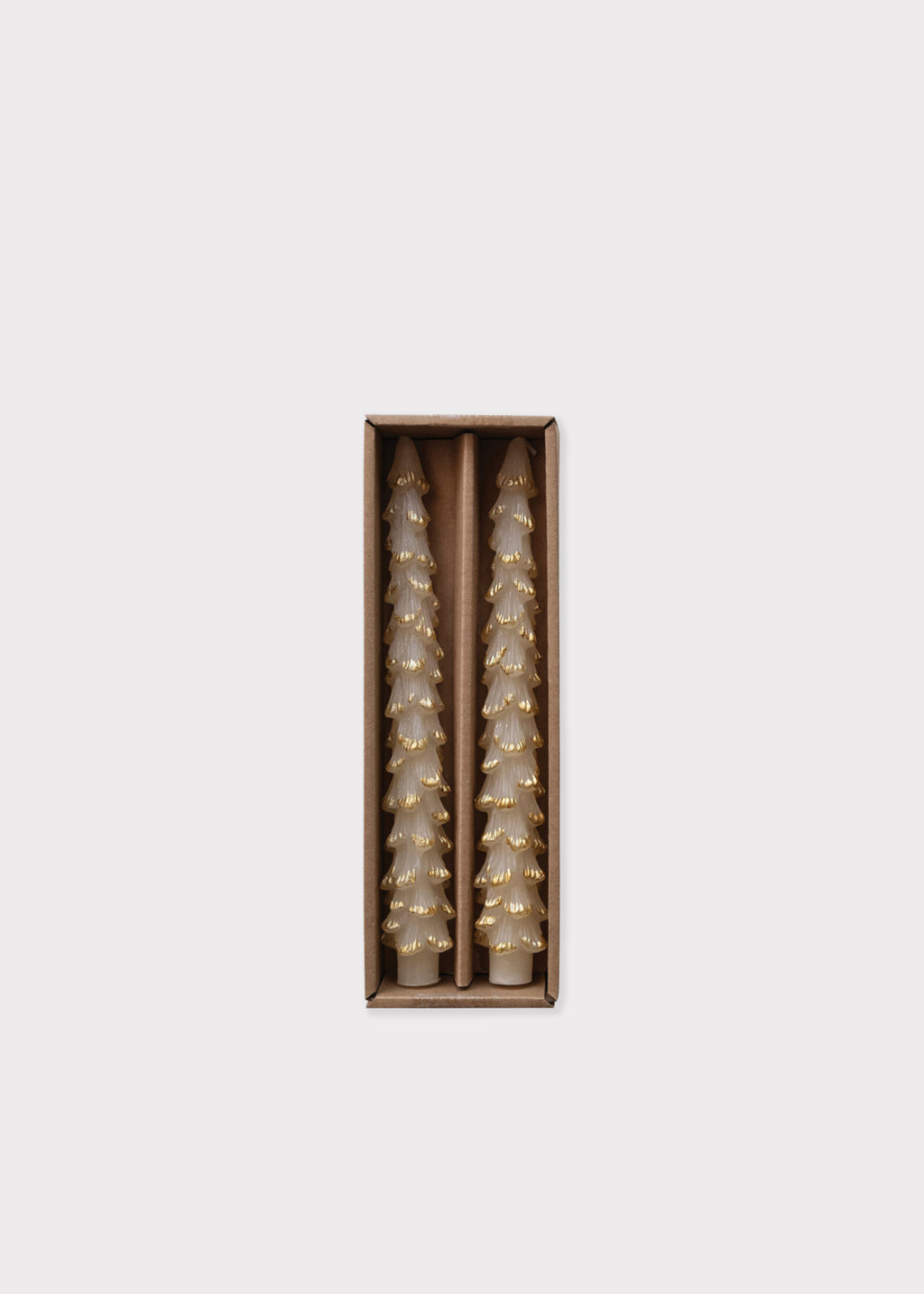 Christmas Tree Taper Candles in Cream and Gold