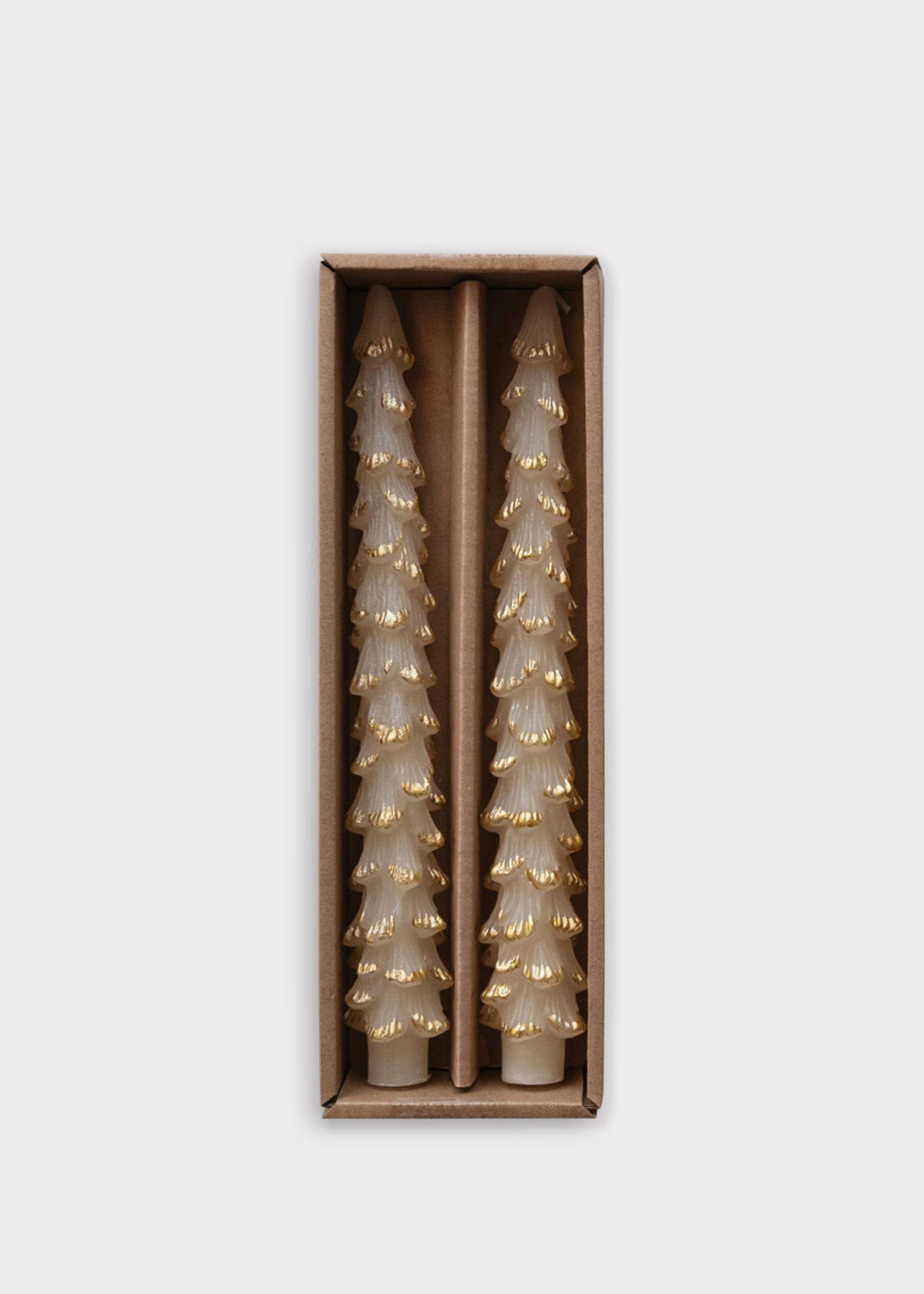 Christmas Tree Taper Candles in Cream and Gold